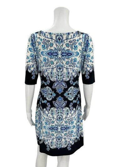 Eliza J Navy/White/Aqua Pre-Owned Ladies Dress - Size 4
