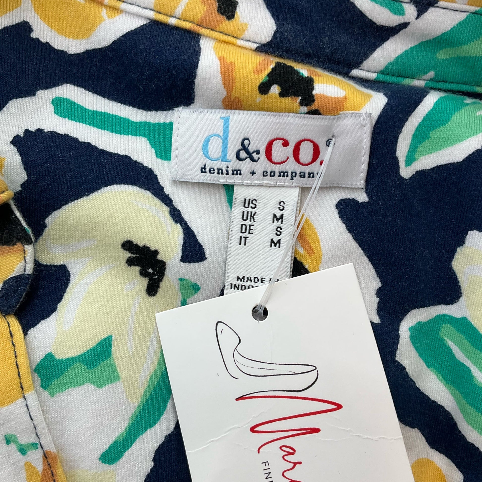 D & Co Navy/Yellow/Green/Orange Floral Pre-Owned Ladies Dress - Size Small