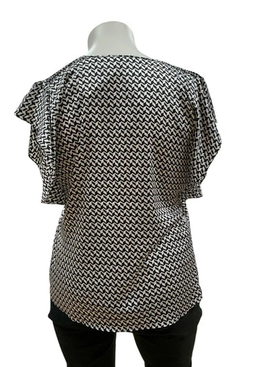 White House Black Market Black/White Print Pre-Owned Ladies Top - Size XL
