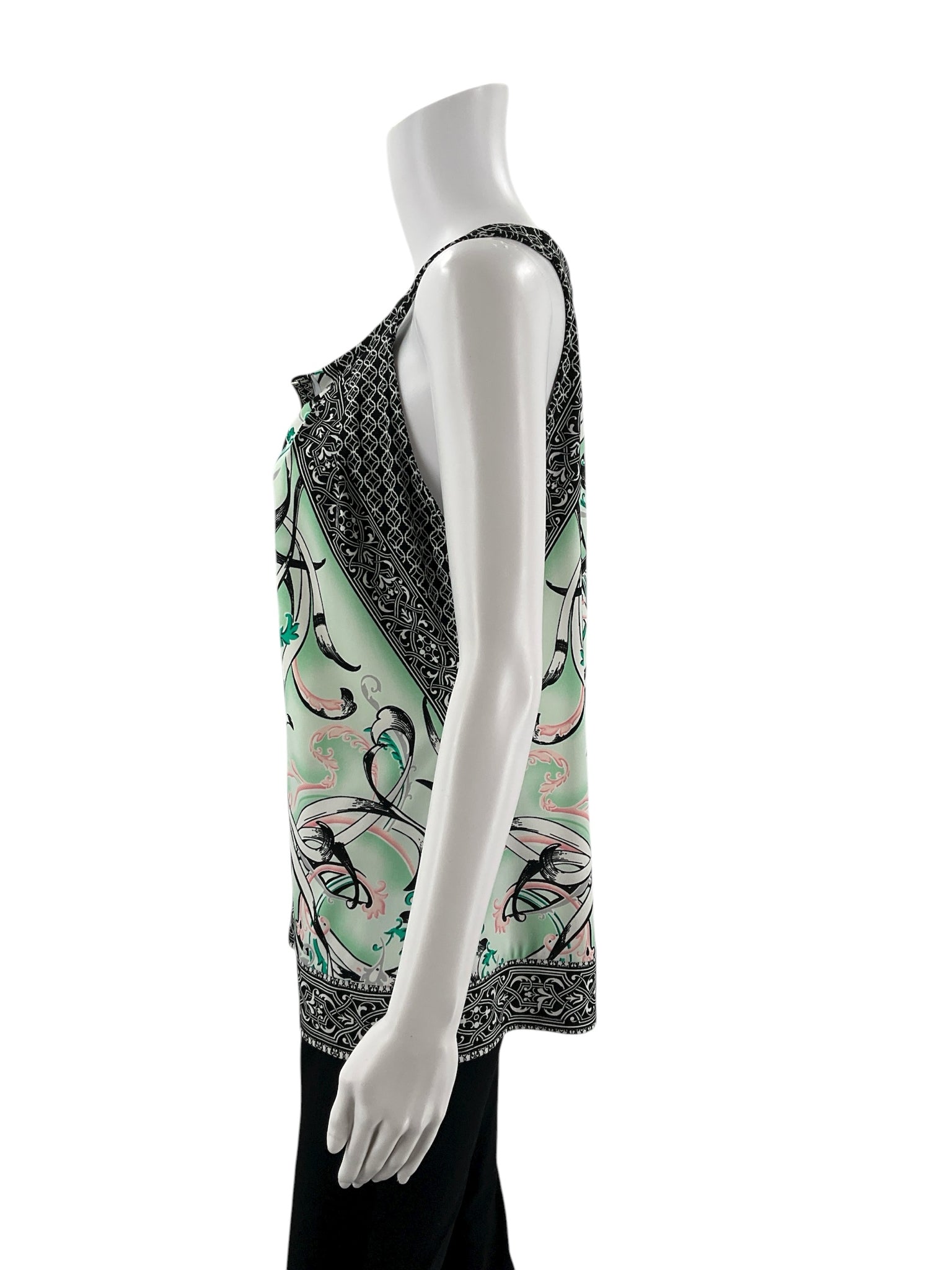 White House Black Market White/Black/Mint Print Pre-Owned Ladies Top - Size Small