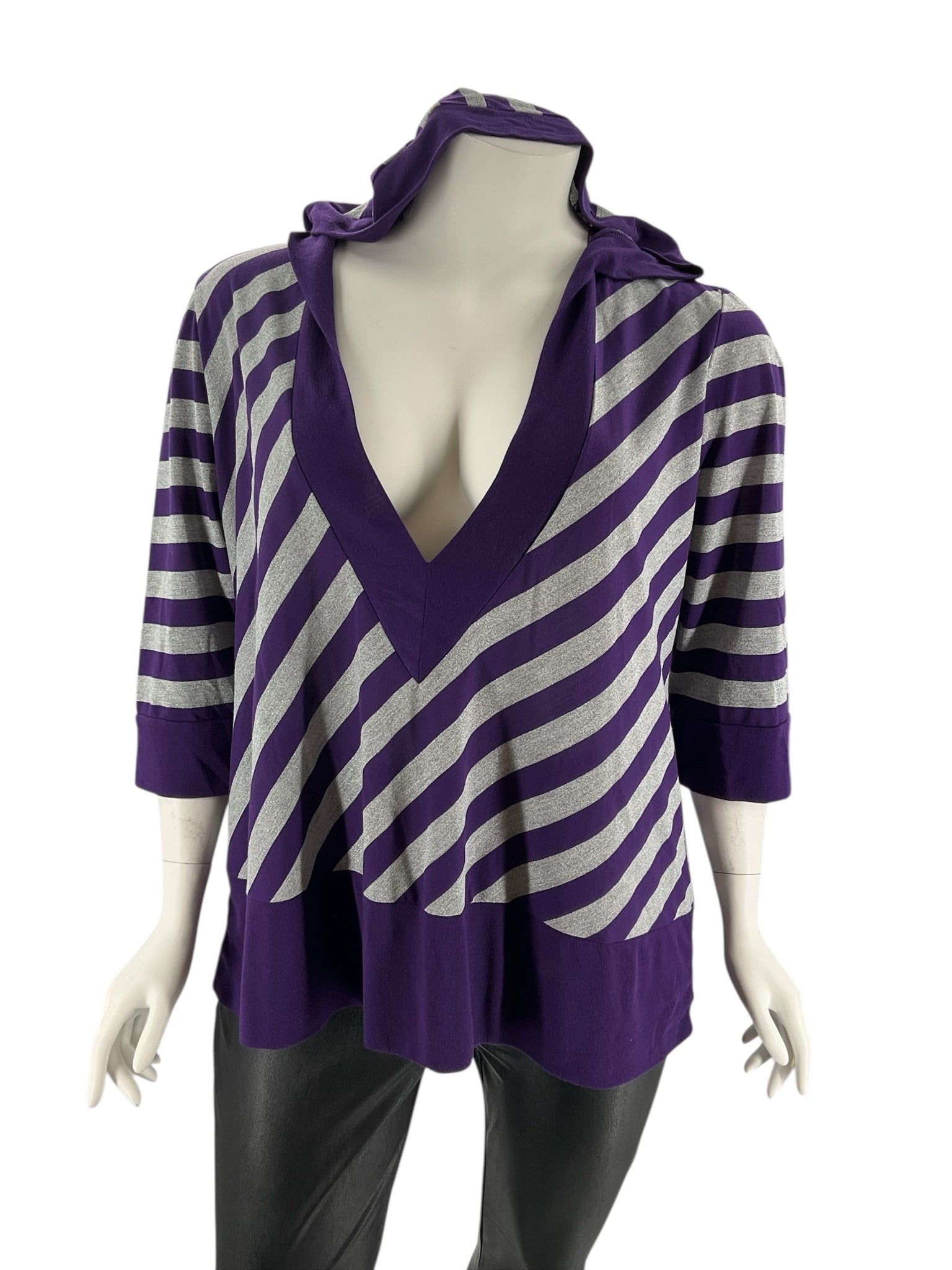 Venezia Purple/Silver Stripe Pre-Owned Ladies Casual Top -  Size 22/24