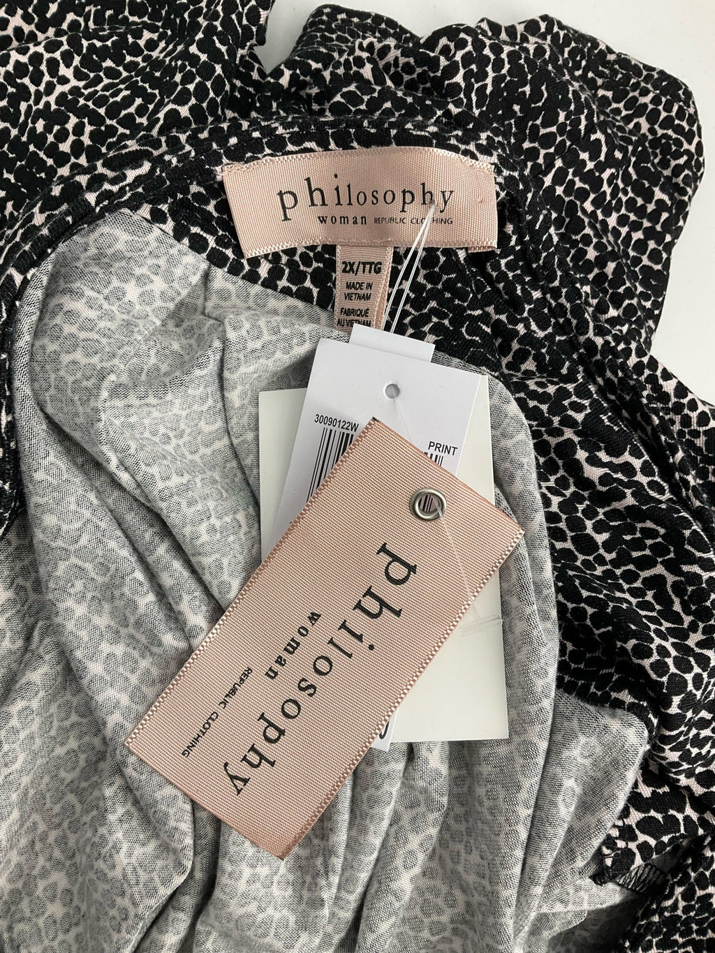Philosophy Black/Cream Dots Pre-Owned Ladies Top - Size 2X