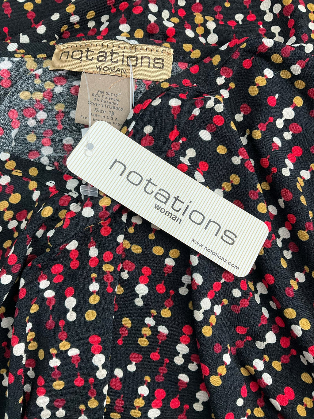 Notations Black/Pink/Burgundy/Red Dots Pre-Owned LadiesTop -  Size 1X
