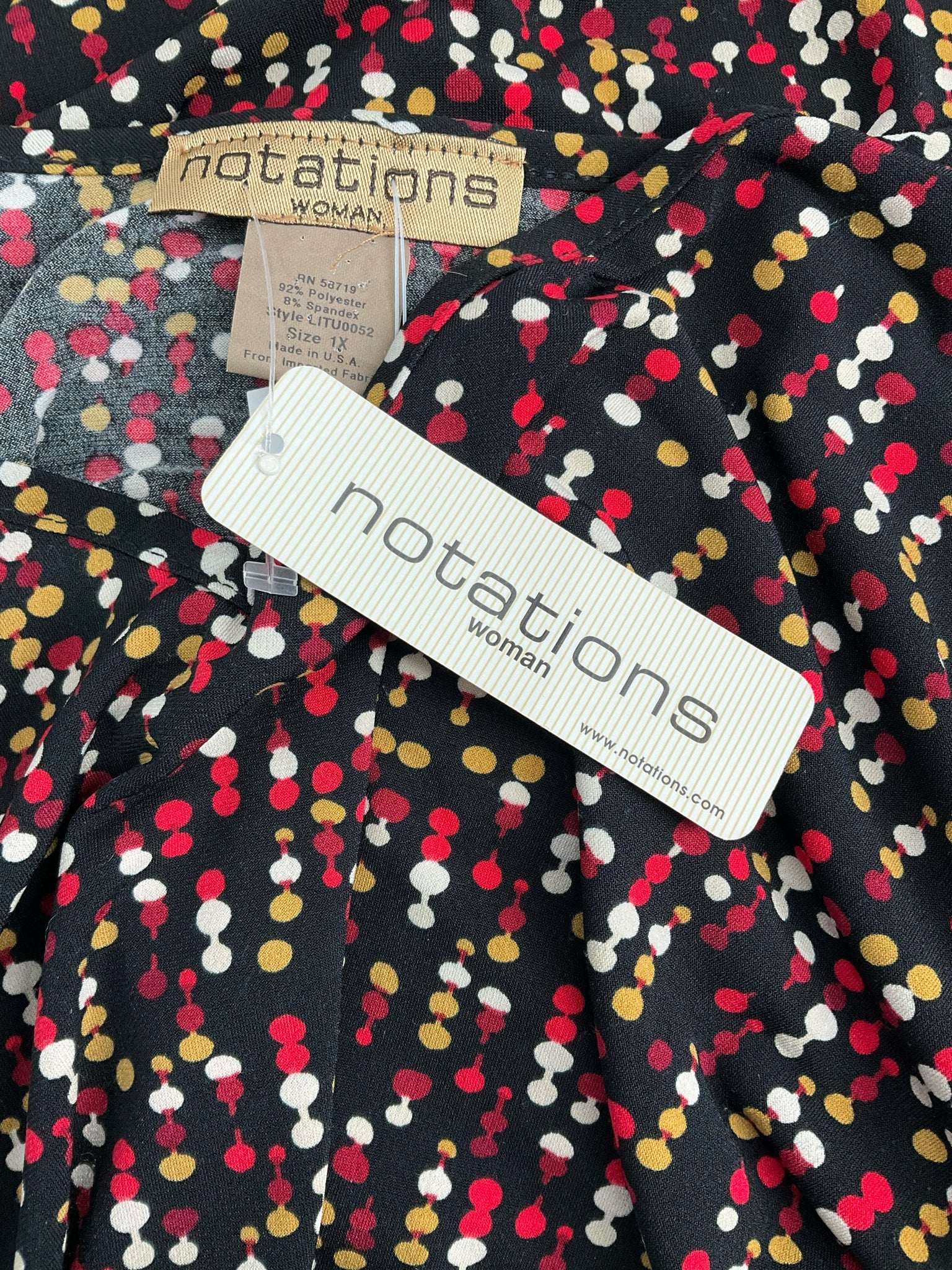 Notations Black/Pink/Burgundy/Red Dots Pre-Owned LadiesTop -  Size 1X