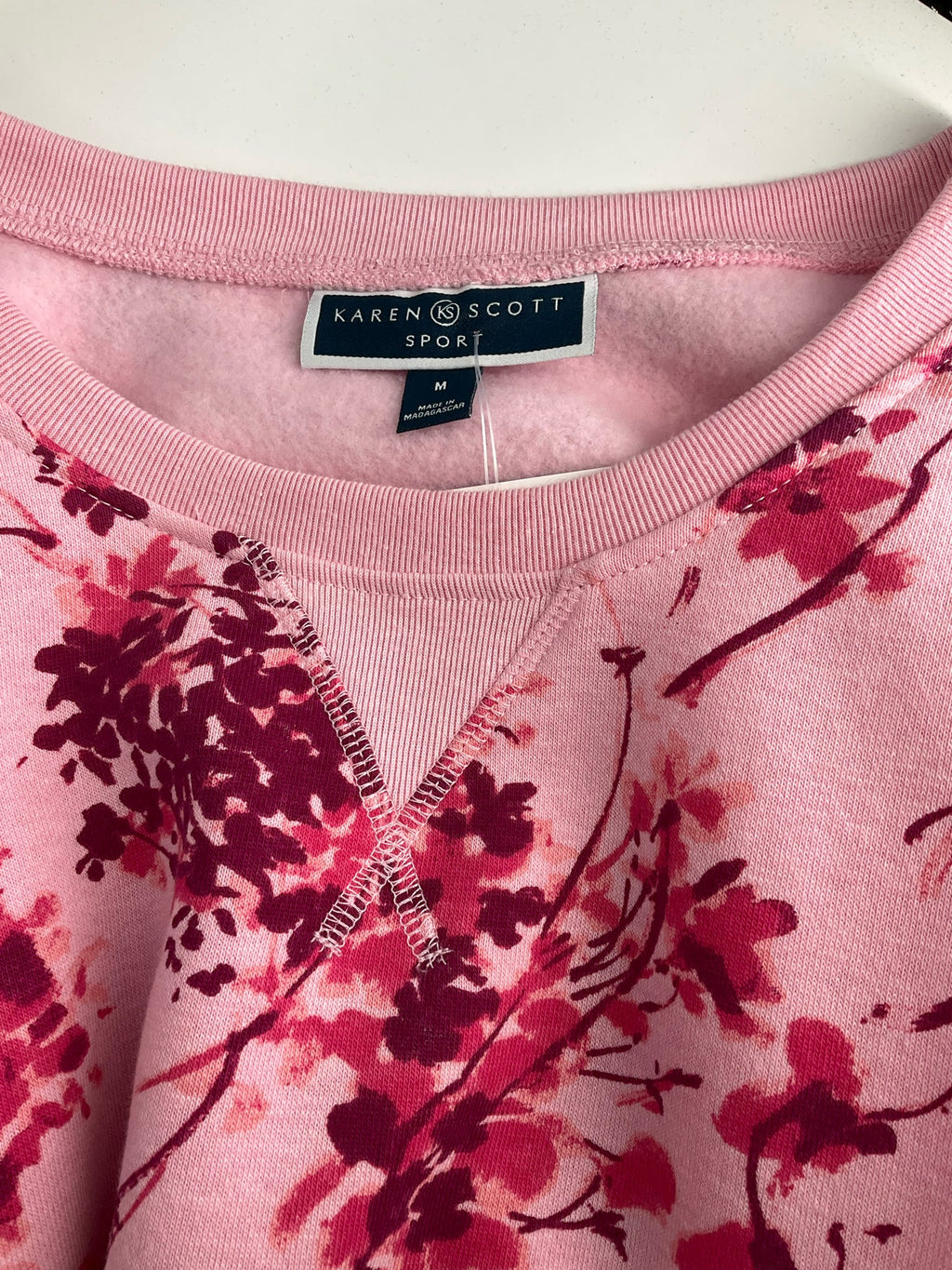 Karen Scott -  Pink Floral Pre-Owned Ladies Casual Top - Size Medium