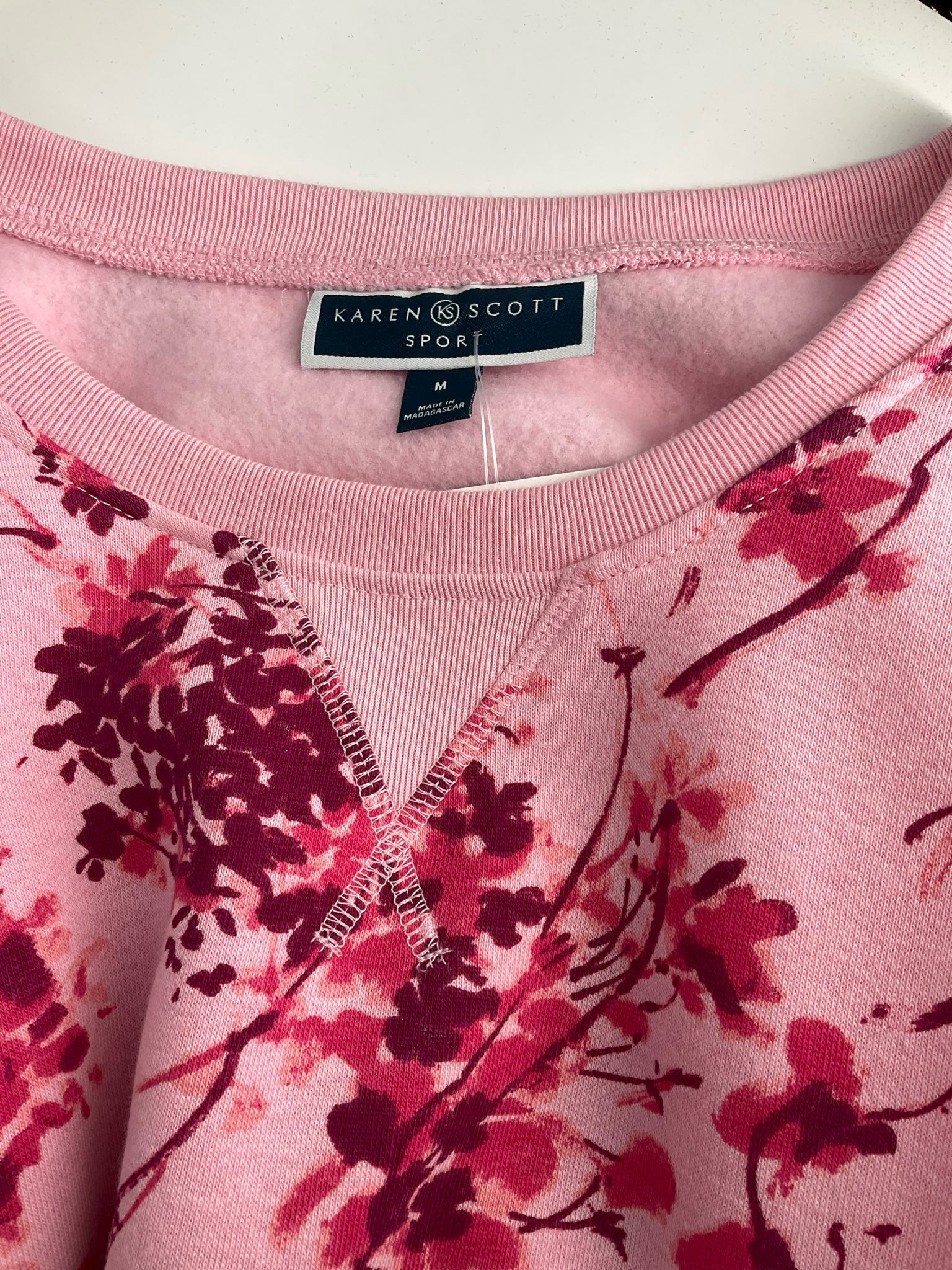 Karen Scott -  Pink Floral Pre-Owned Ladies Casual Top - Size Medium