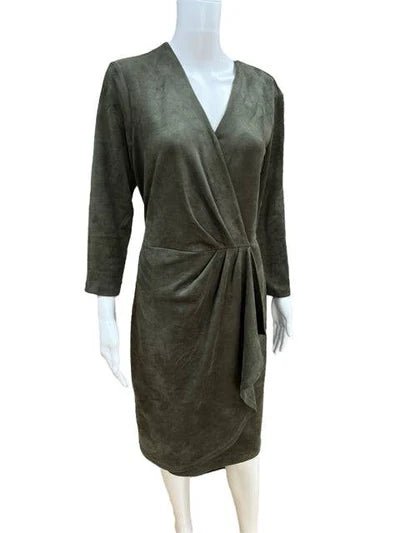 J Mclaughlin Olive Suede Ladies Pre-Owned Dress - Size Medium