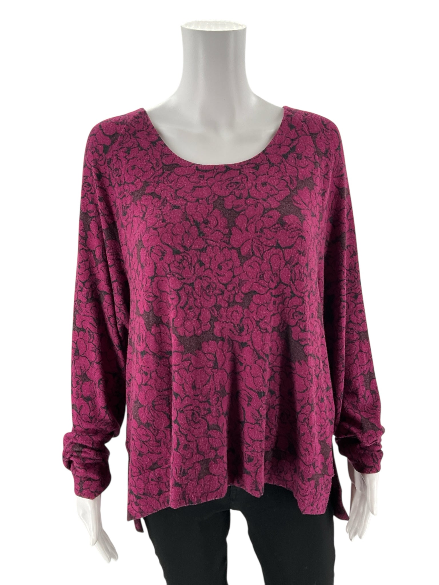Donna Karan -  Raspberry/Black Floral Pre-Owned Ladies Casual Top - Size Medium