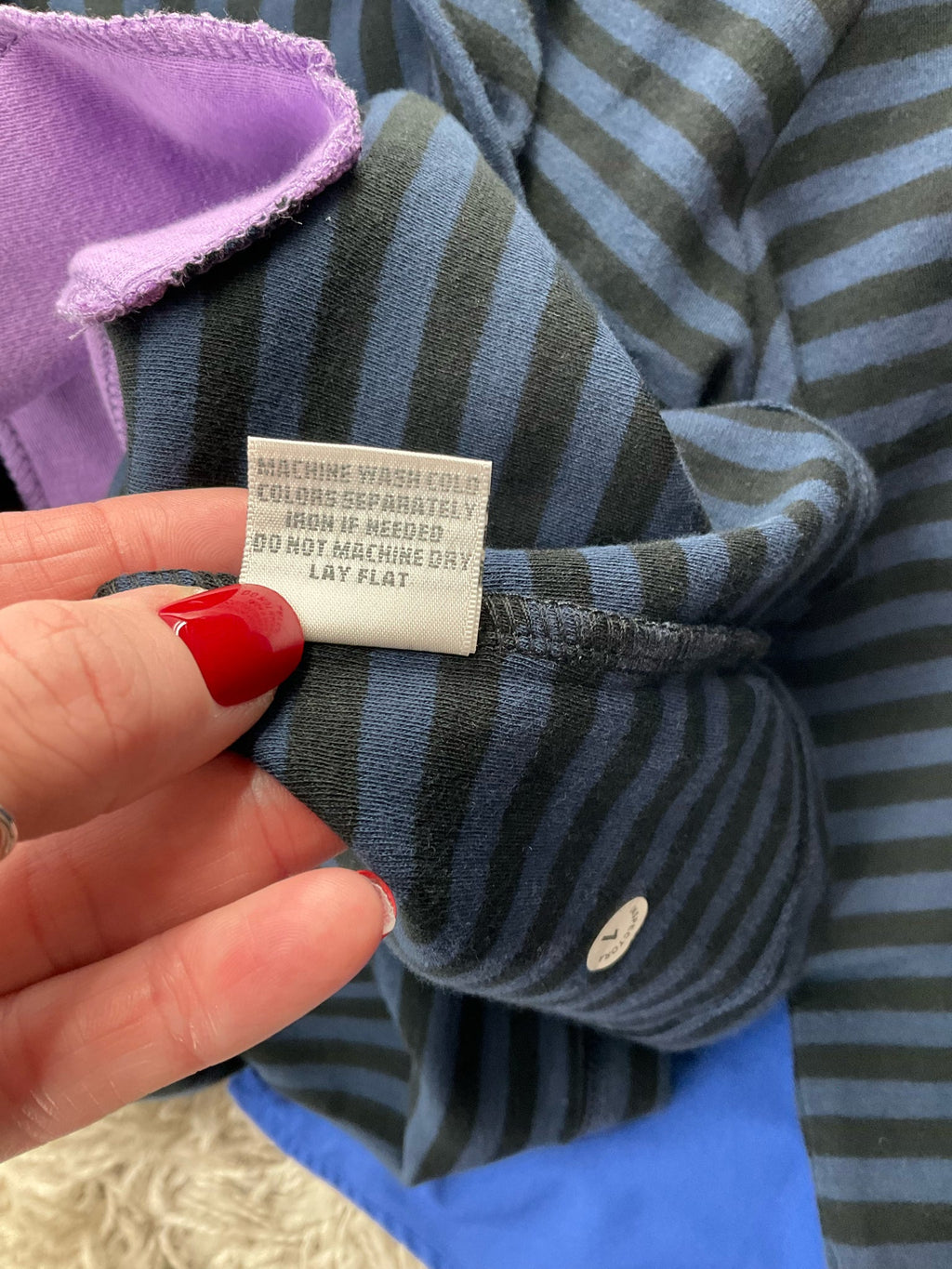 Bordado - Navy/Purple Stripe Pre-Owned Ladies Casual Top - Size Small