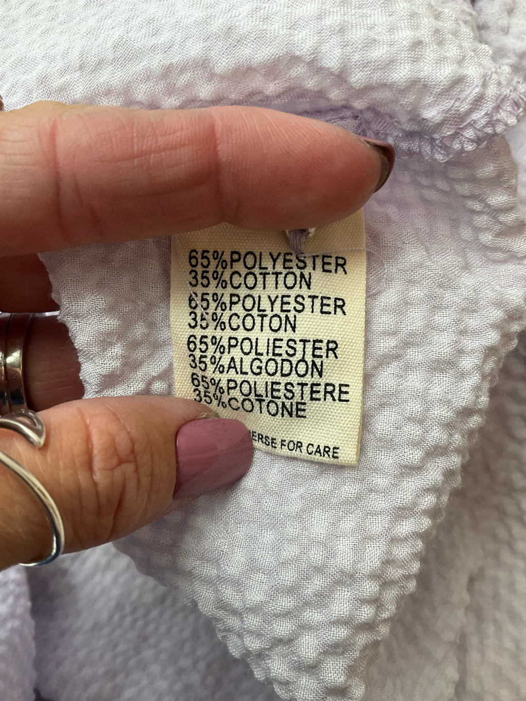 FRNCH pre-owned ladies top in French lavender, textured fabric, size small, featuring a romantic, boho casual style.