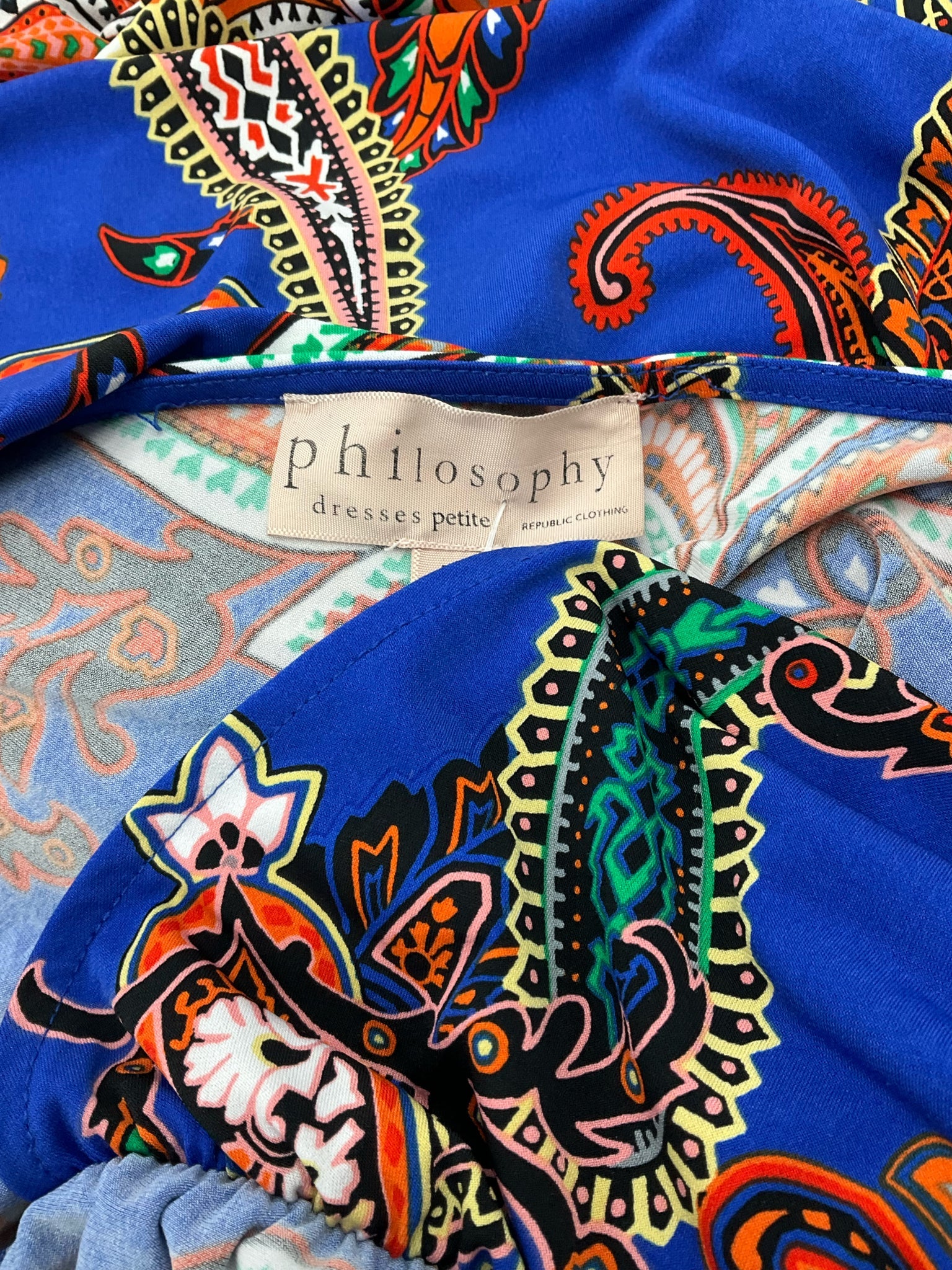 Philosophy Blue/Orange Floral Pre-Owned Ladies Dress - Size Large Petite