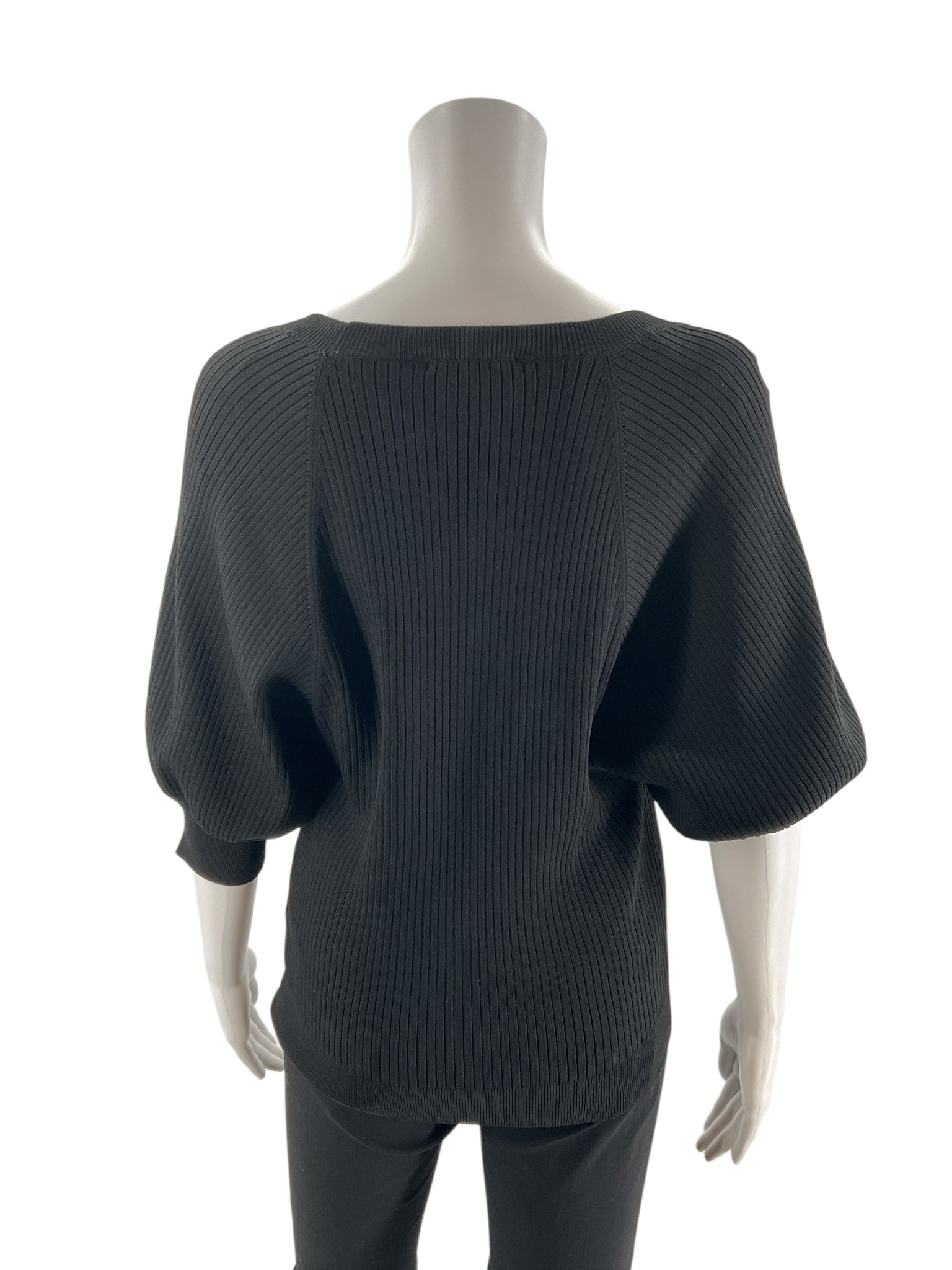 Paige black ribbed pullover top with square neck and balloon sleeves, size large, new with tags.