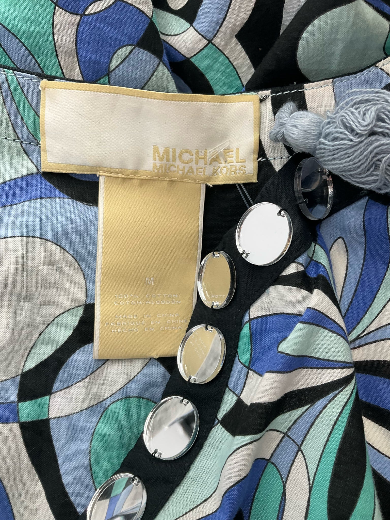 MK - White/Blue Floral Pre-Owned Ladies Casual Top - Size Medium