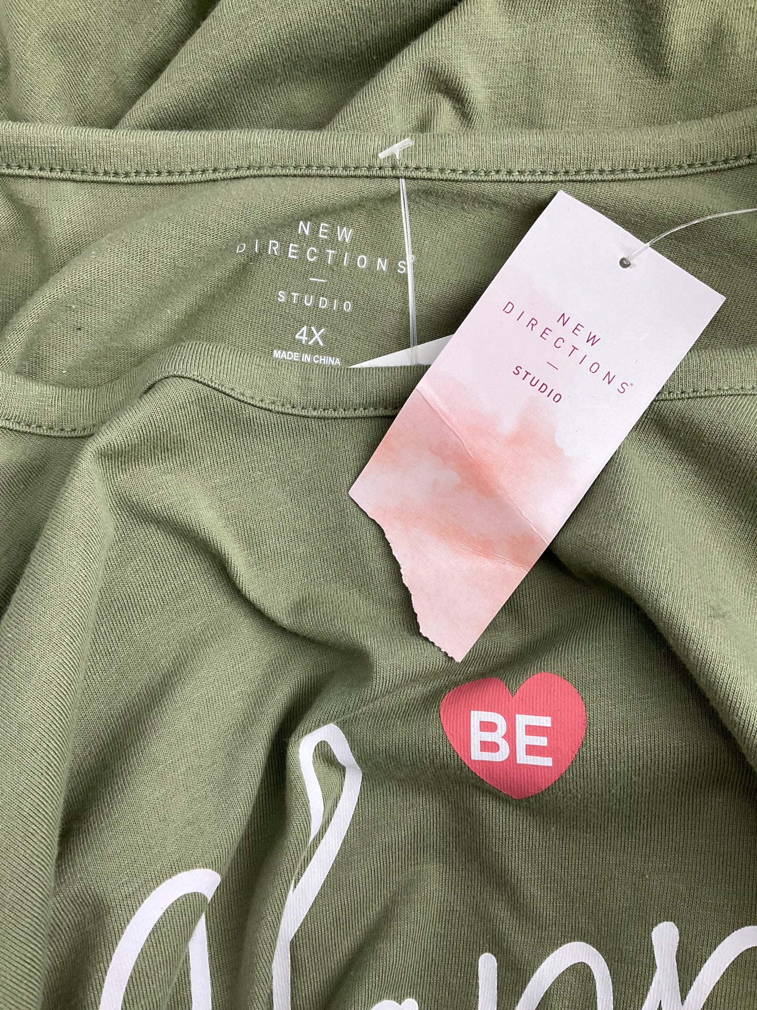 New Directions Olive Green Graphic Pre-Owned Ladies Top - Size 4X