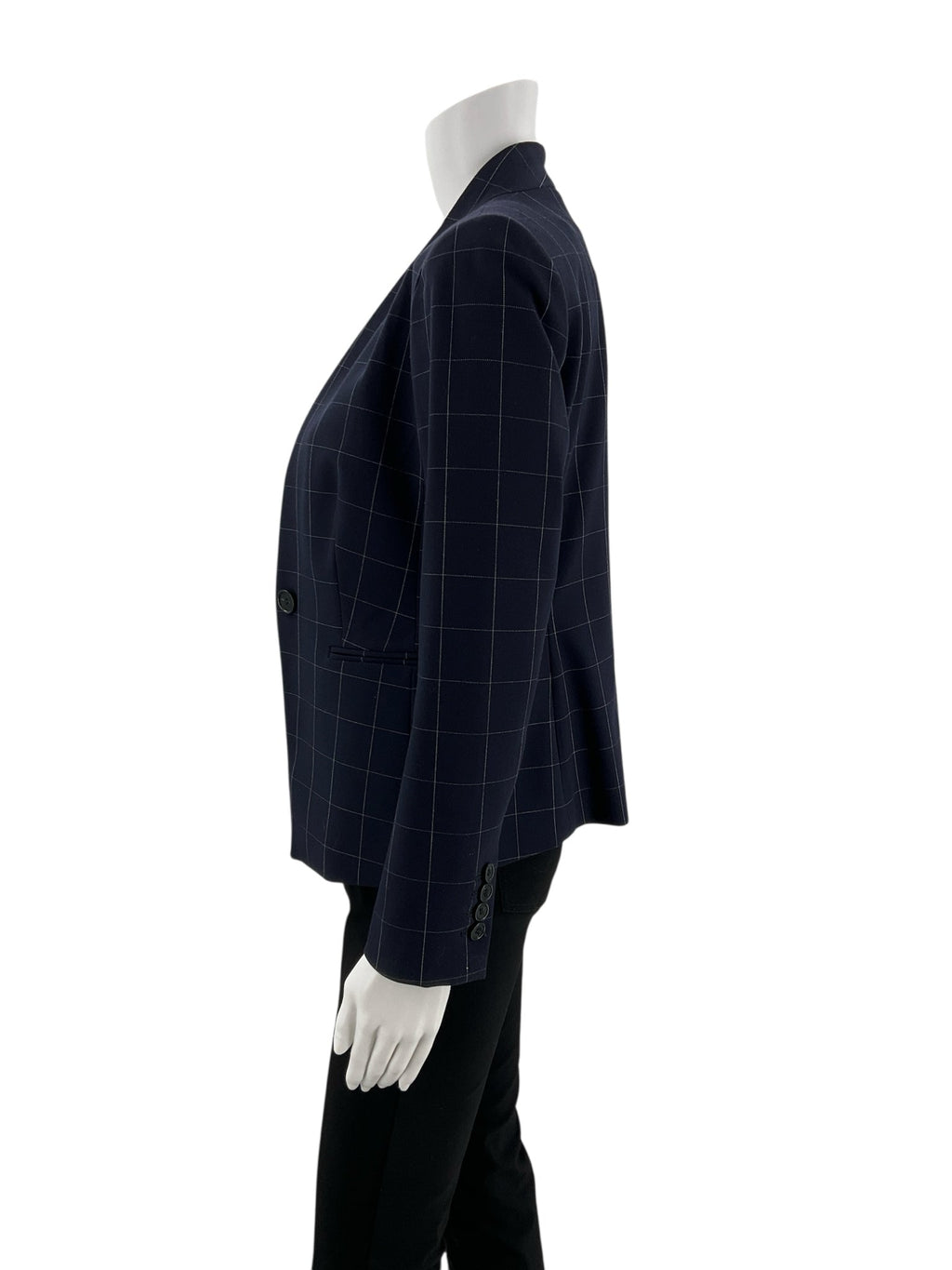 Ann Taylor Navy/White Checkered Pre-Owned Ladies Blazer - Size 00 Petite