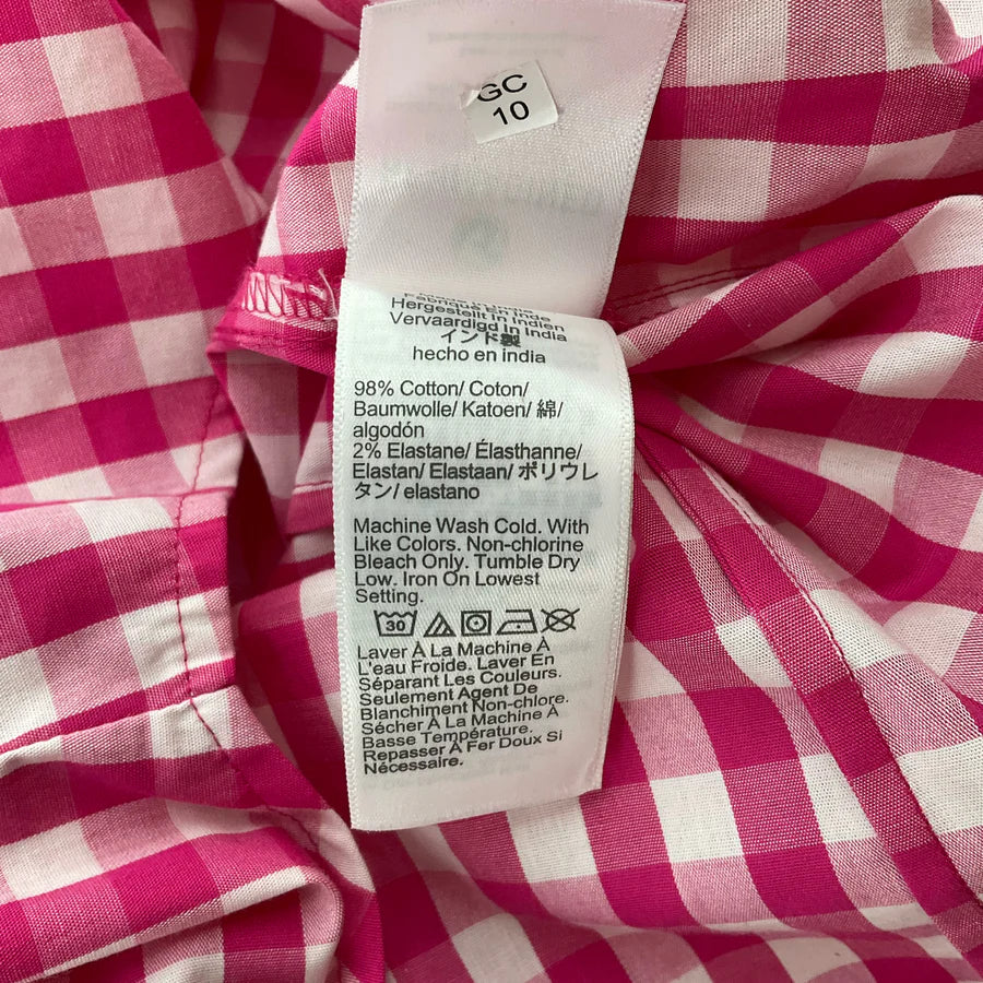 J Crew Pink/White Checkered Pre-Owned Ladies Casual Top - Size XS
