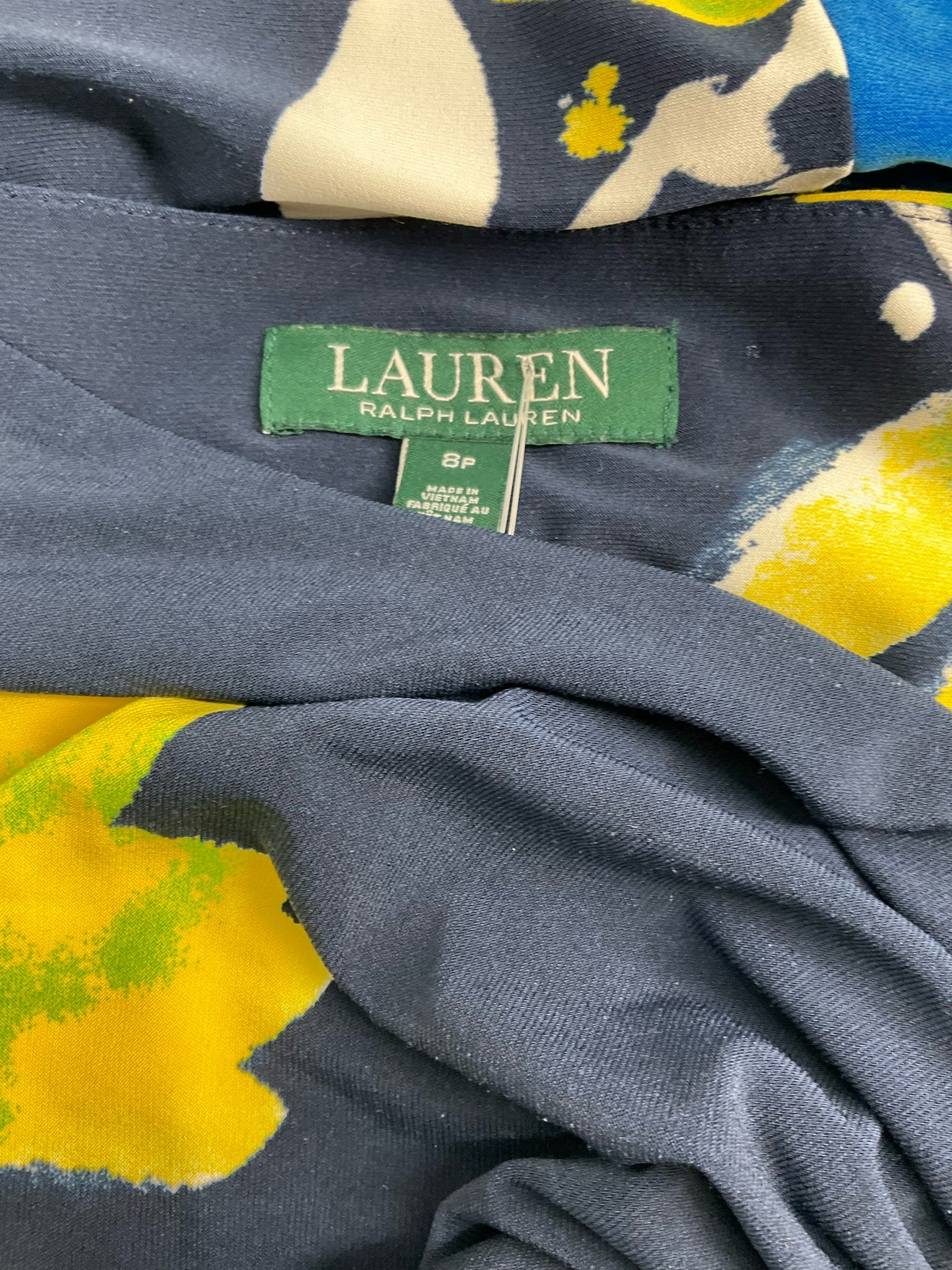 Ralph Lauren Navy/Yellow Floral Pre-Owned Ladies Dress - Size 8 Petite