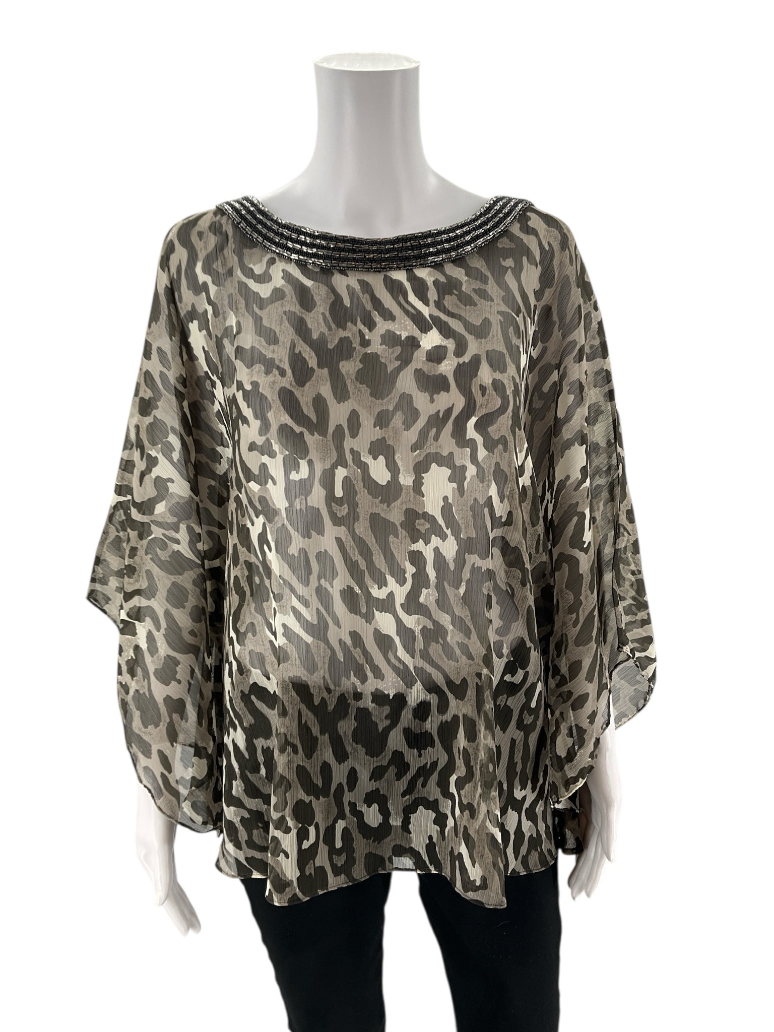 Additions by Chicos - Gray/Black Animal Ladies Casual Top - Size L/XL