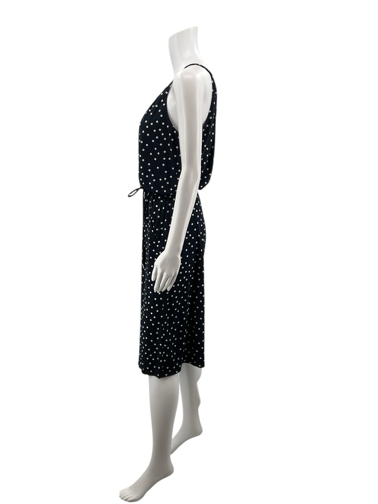London Times Navy/White Polka Dot Pre-Owned Ladies Jumpsuit - Size 6 Petite