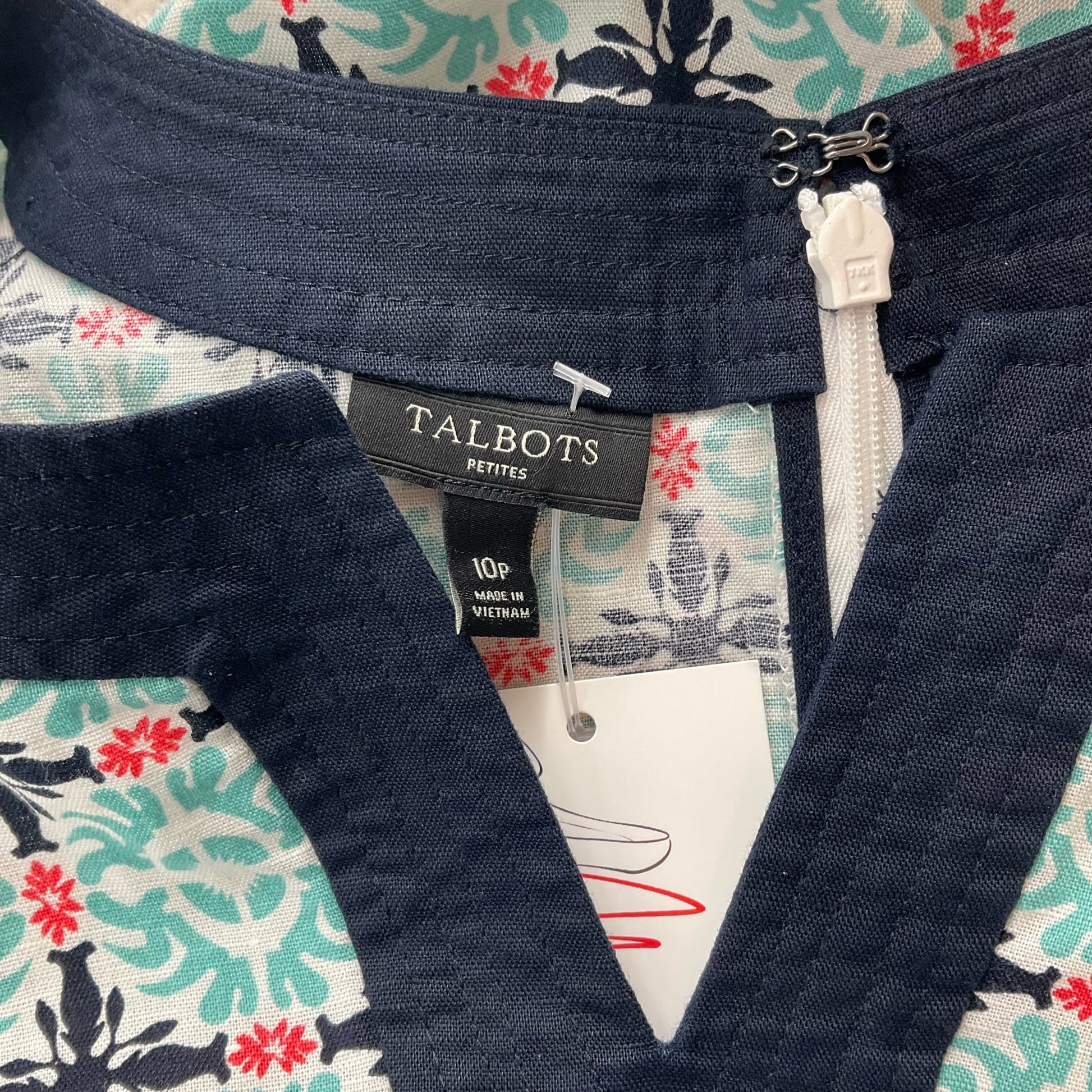 Talbots Aqua/Multi Color Print Pre-Owned Ladies Dress - Size 10 Petite
