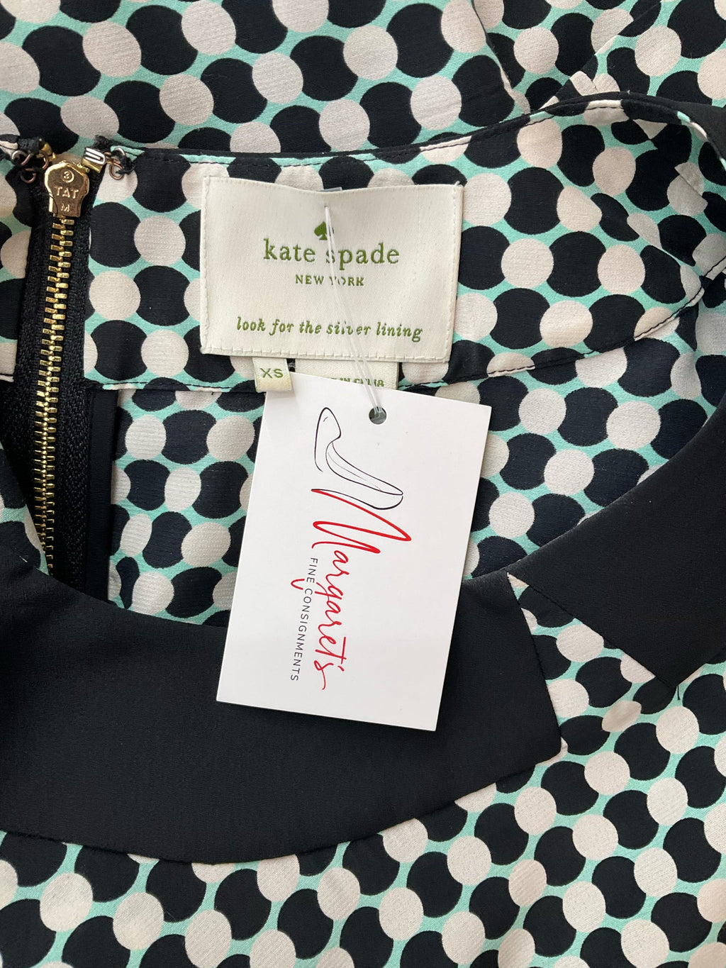 Kate Spade Cream/Navy Circles Pre-Owned Ladies Dress - Size XS