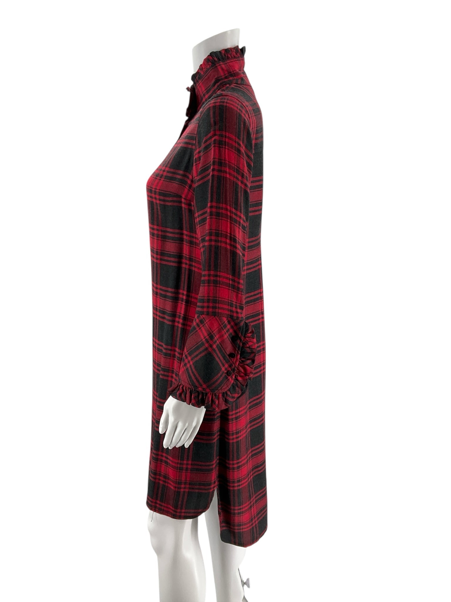 Soft Surroundings Size Red/Black Plaid Pre-Owned Ladies Dress - XS Petite