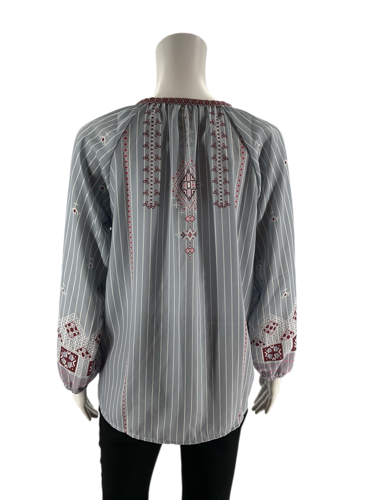 No Brand - blue/maroon Stripe Pre-Owned Ladies Casual Top - Size Medium