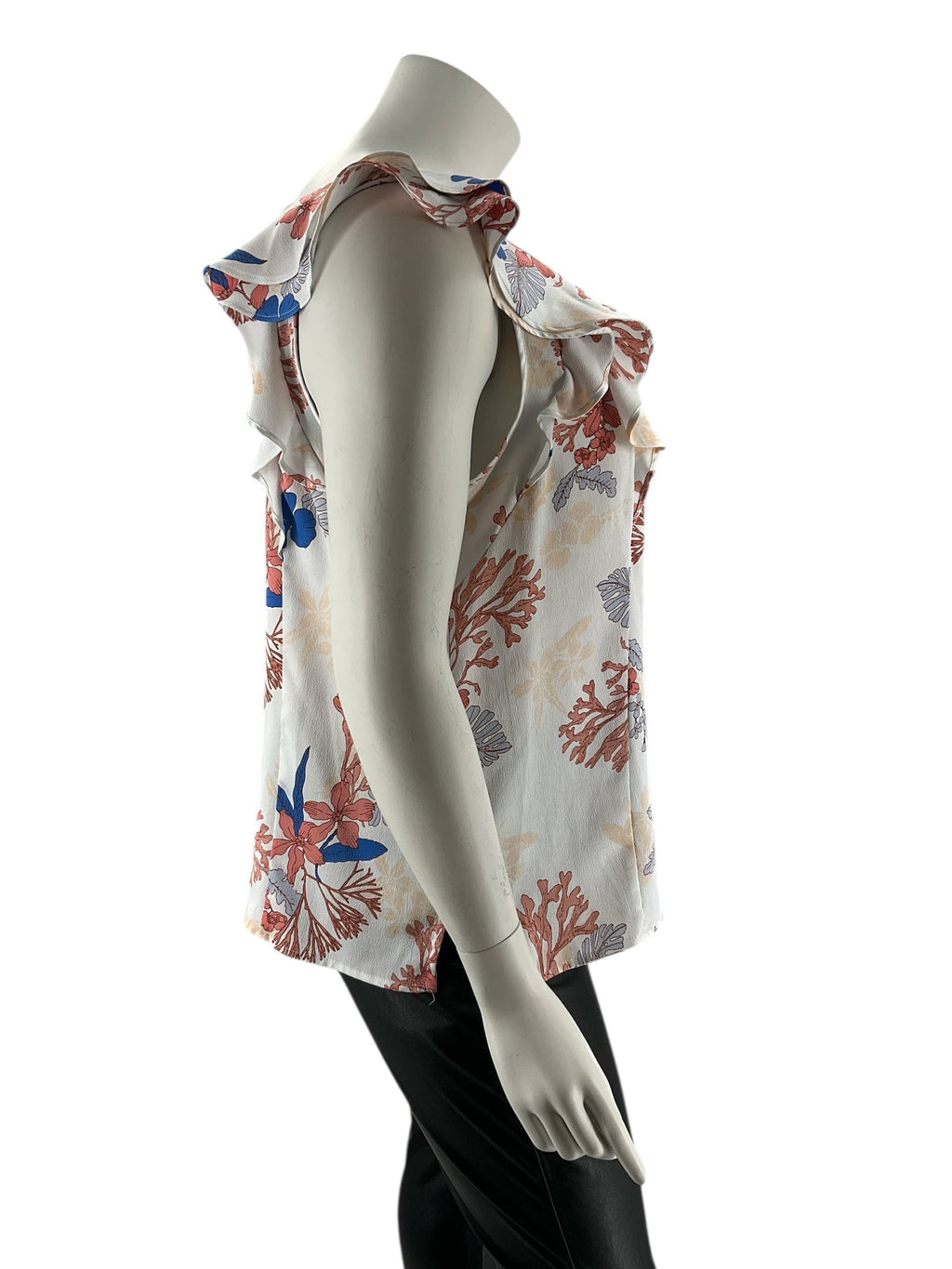 Liz Claiborne White/Blue/Salmon Floral Pre-Owned Ladies Sleeveless Top - Size 2XL