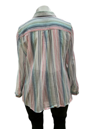Chico's White/Blue/Pink Stripe Pre-Owned Ladies Top - Size XL