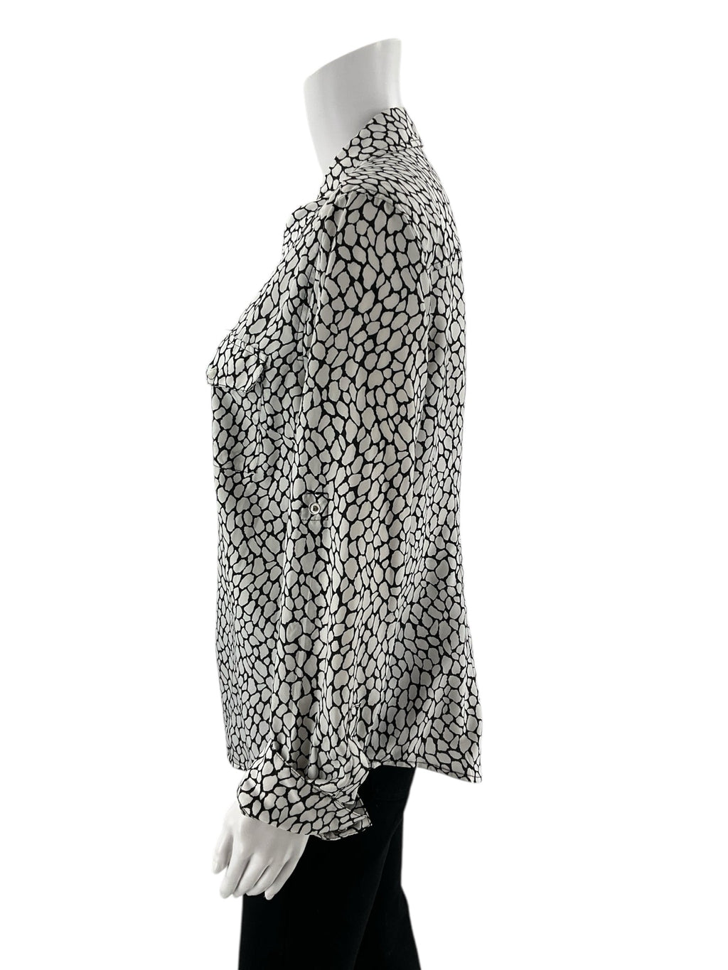 MK -  white/black Print Pre-Owned Ladies Casual Top - Size L