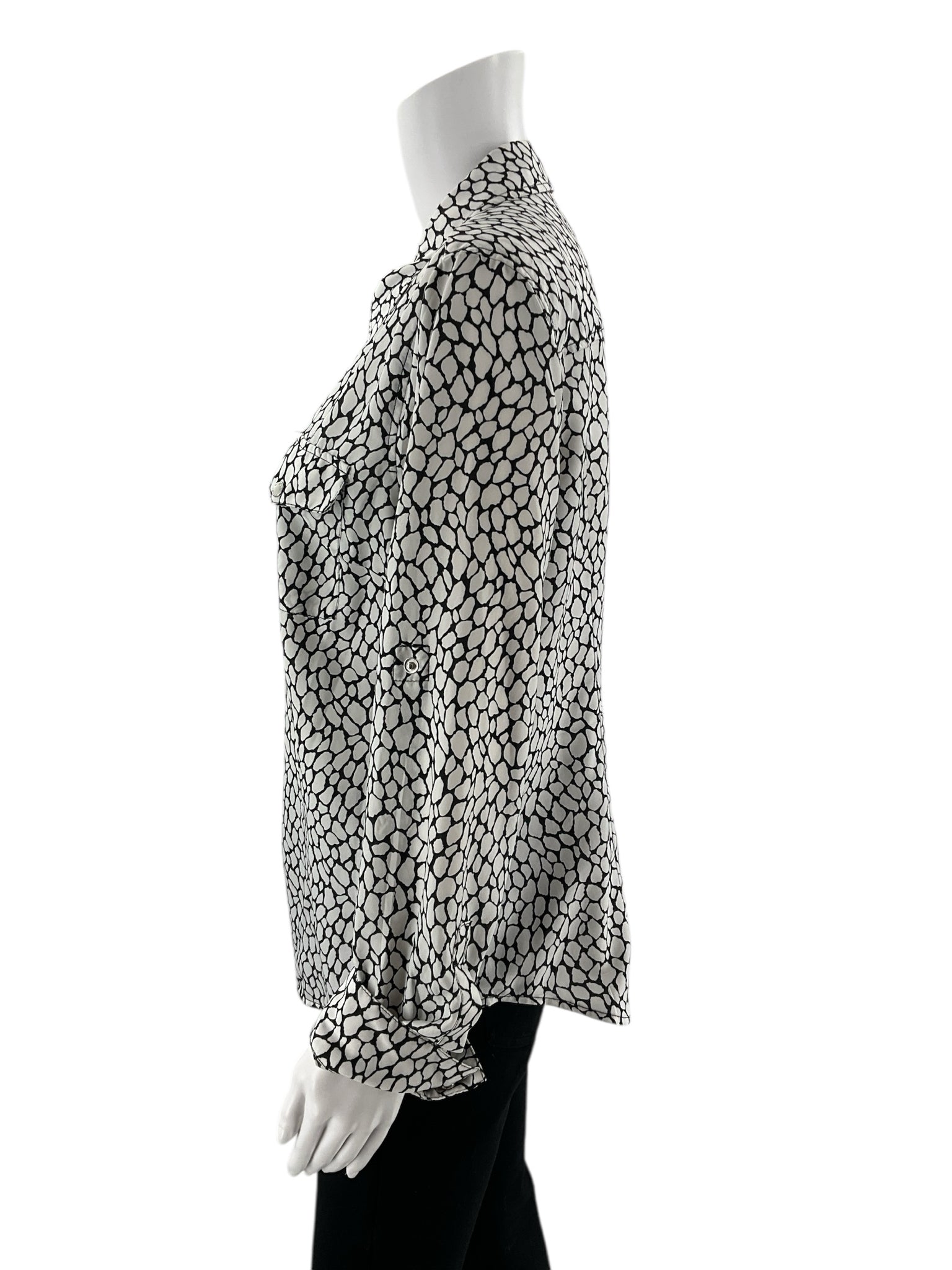 MK -  white/black Print Pre-Owned Ladies Casual Top - Size L