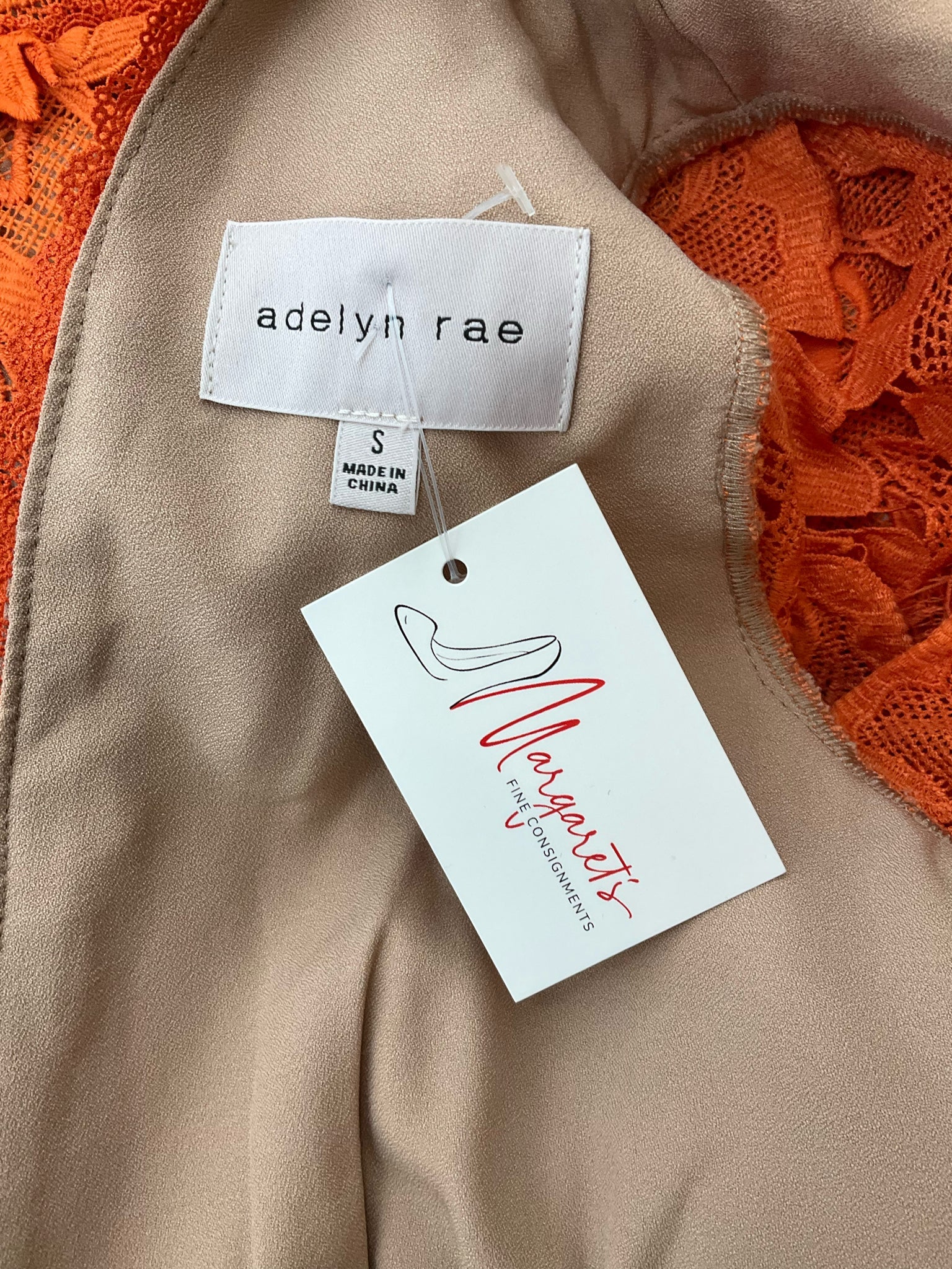 Adelyn Rae Orange/Tan Pre-Owned Ladies Dress - Size Small