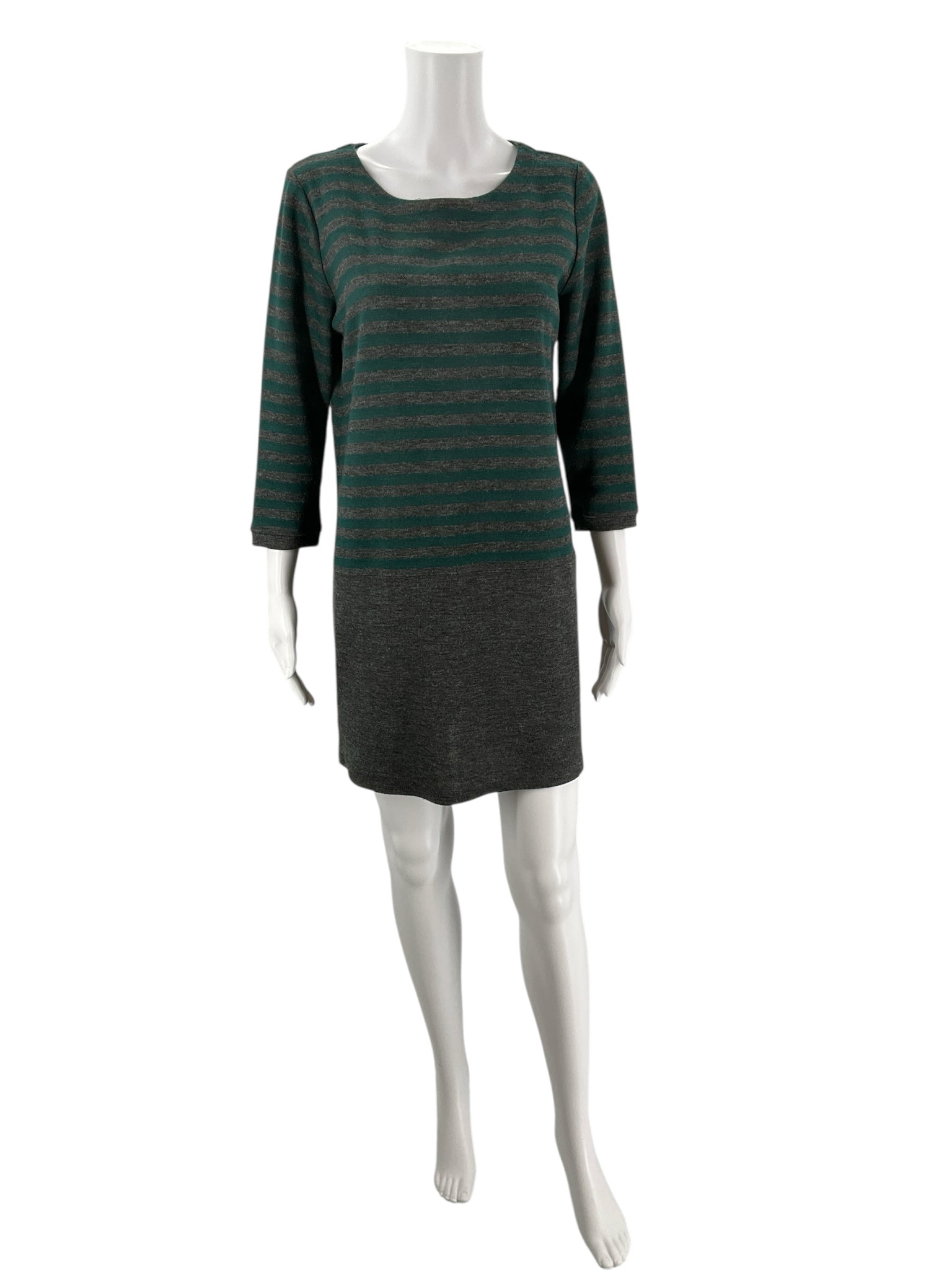 Loft Green/Gray Striped Pre-Owned Ladies Dress - Size Medium