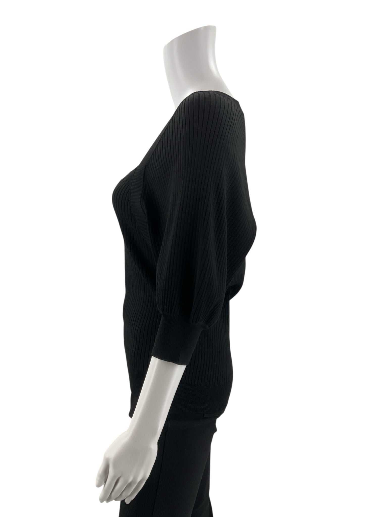 Black ribbed knit square neck pullover top with balloon sleeves by Paige, size large, new with tags.