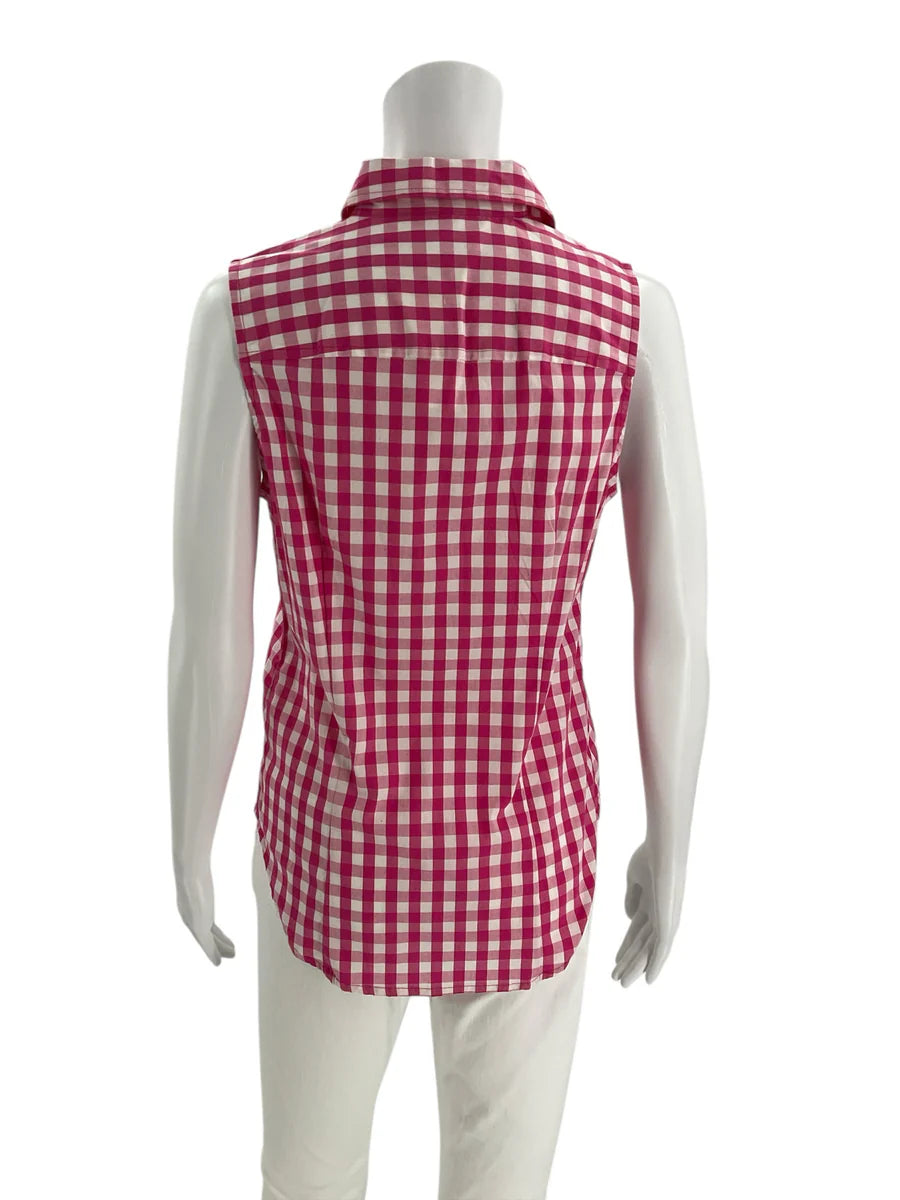 J Crew Pink/White Checkered Pre-Owned Ladies Casual Top - Size XS