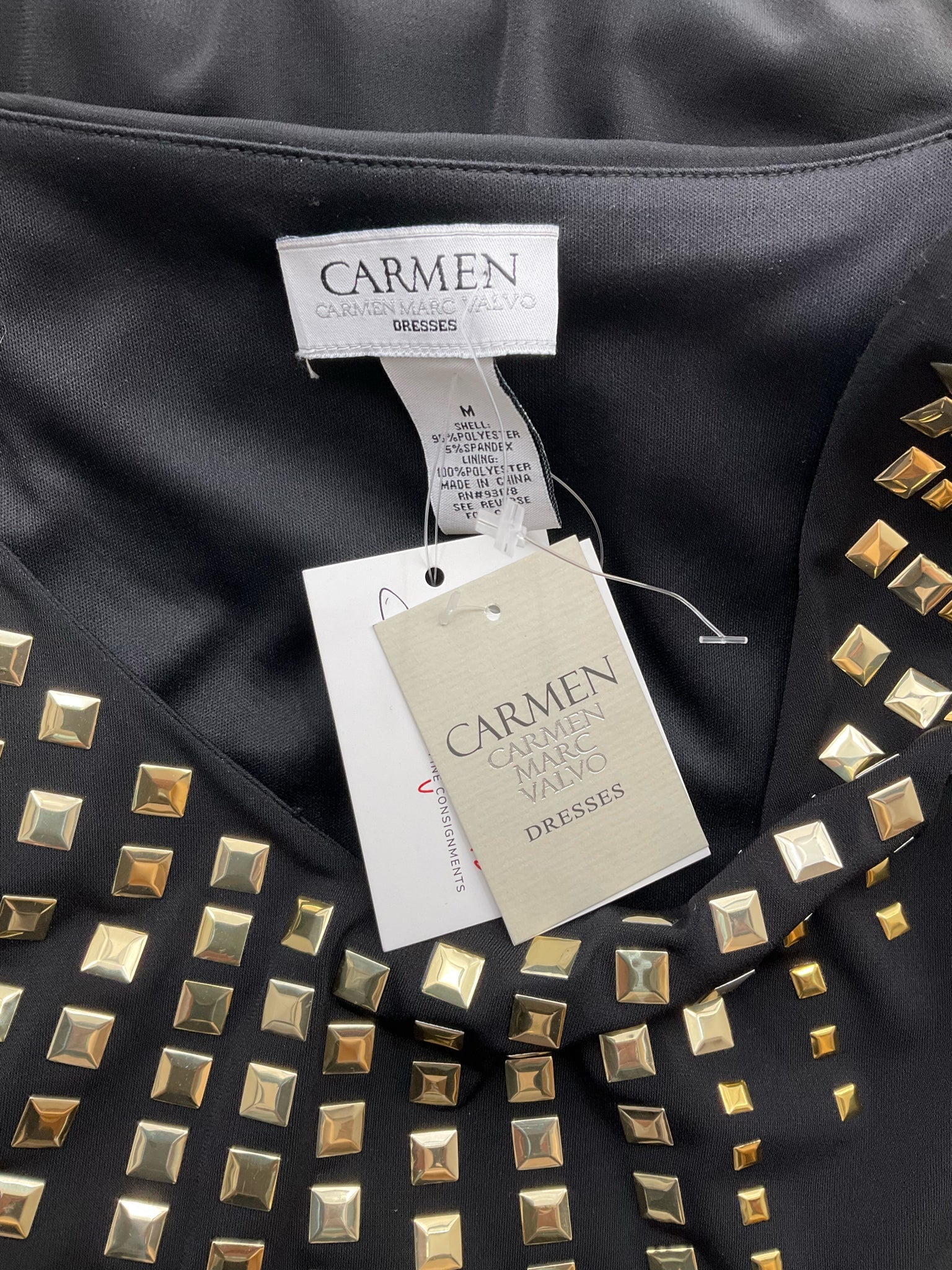 Carmen Marc Valvo Black/Gold Pre-Owned Ladies Dress - Size Medium