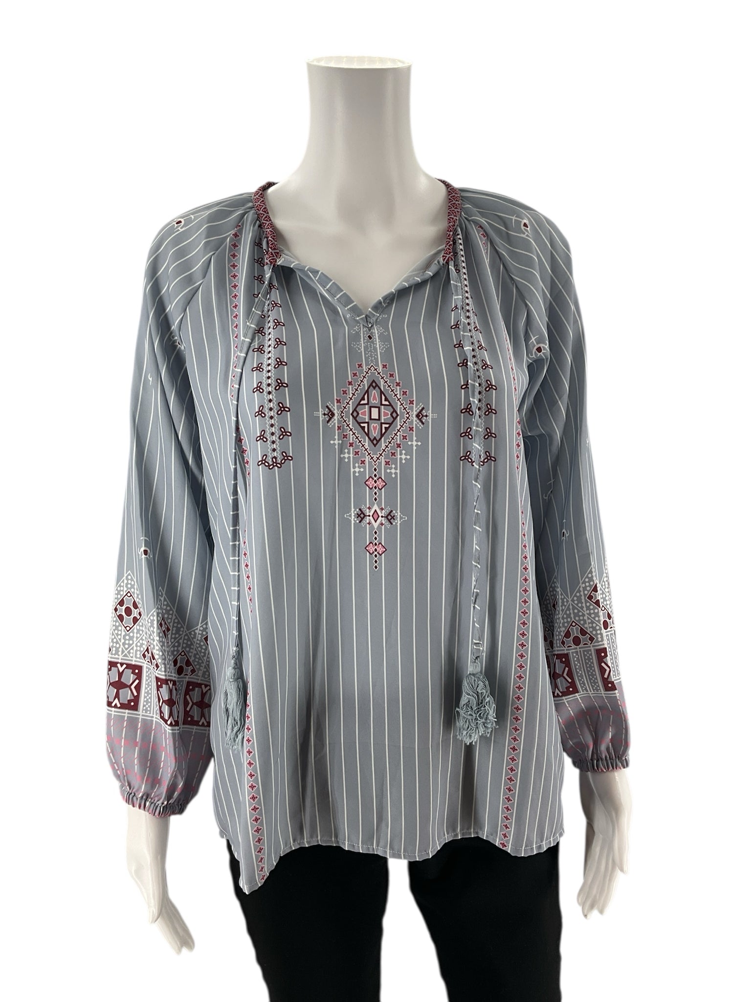 No Brand - blue/maroon Stripe Pre-Owned Ladies Casual Top - Size Medium