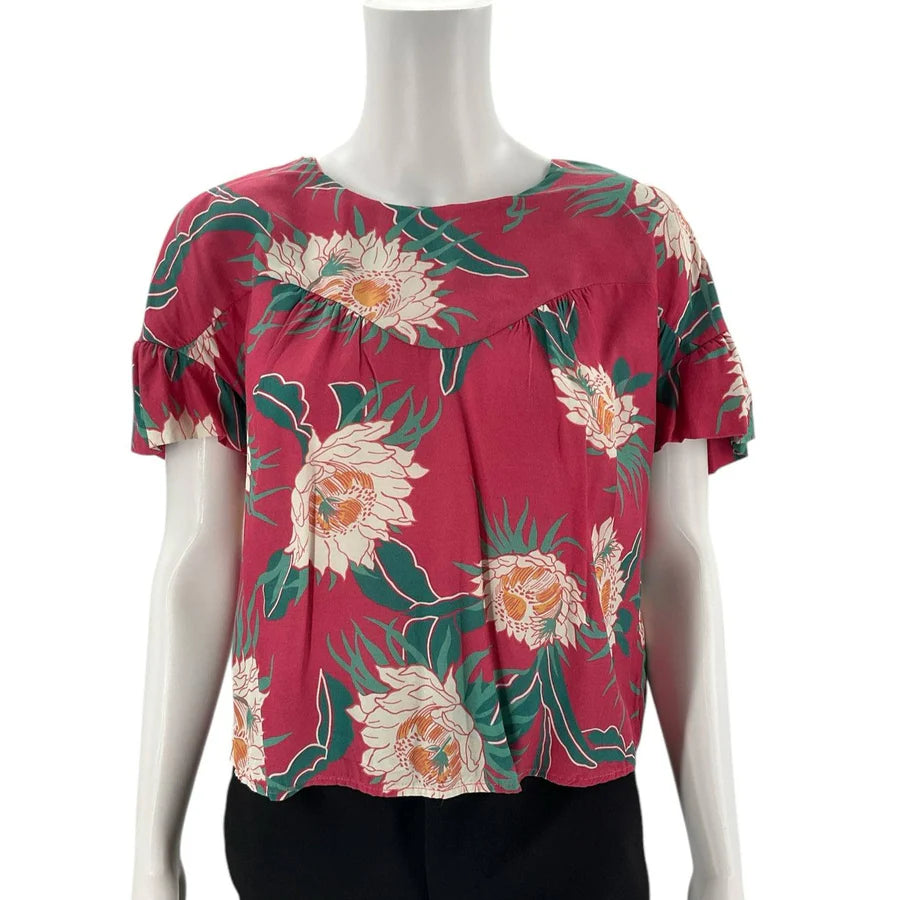 Wolven Pink/Teal/White Floral Pre-Owned Ladies Top - Size Medium