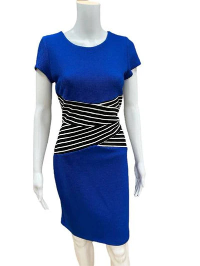Shelby & Palmer Blue/Black/White Ladies Pre-Owned Dress - Size 8