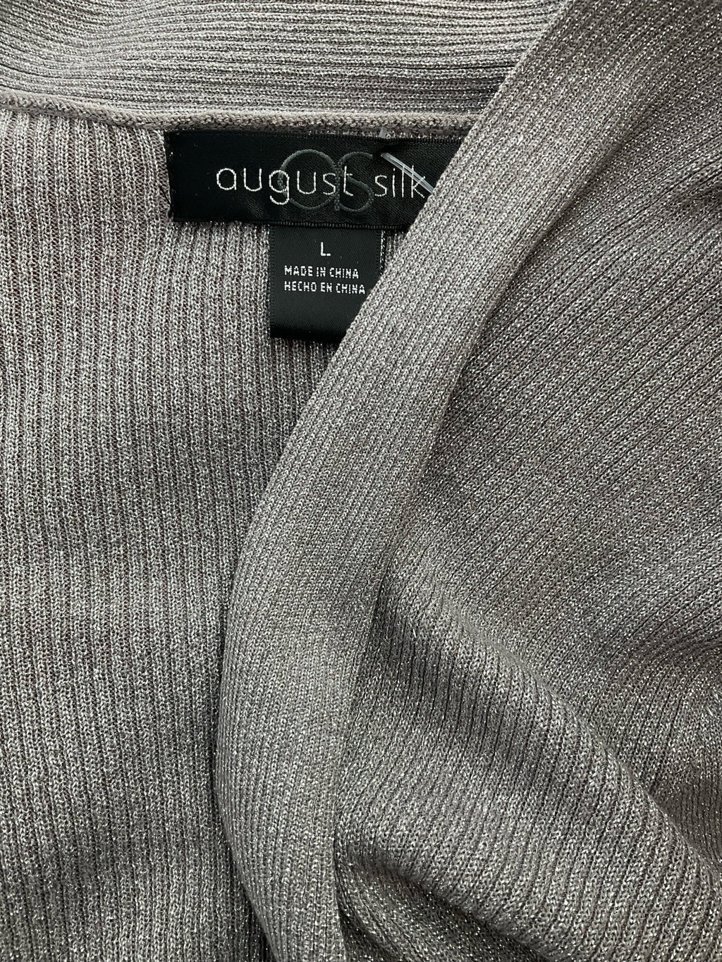 August Silk - Silver Ribbed Pre-Owned Ladies Casual Top - Size Large