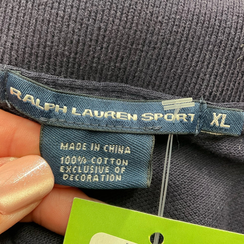 Label of Ralph Lauren Sport Navy Pre-Owned Dress - Size XL indicating it's made in China from 100% cotton.