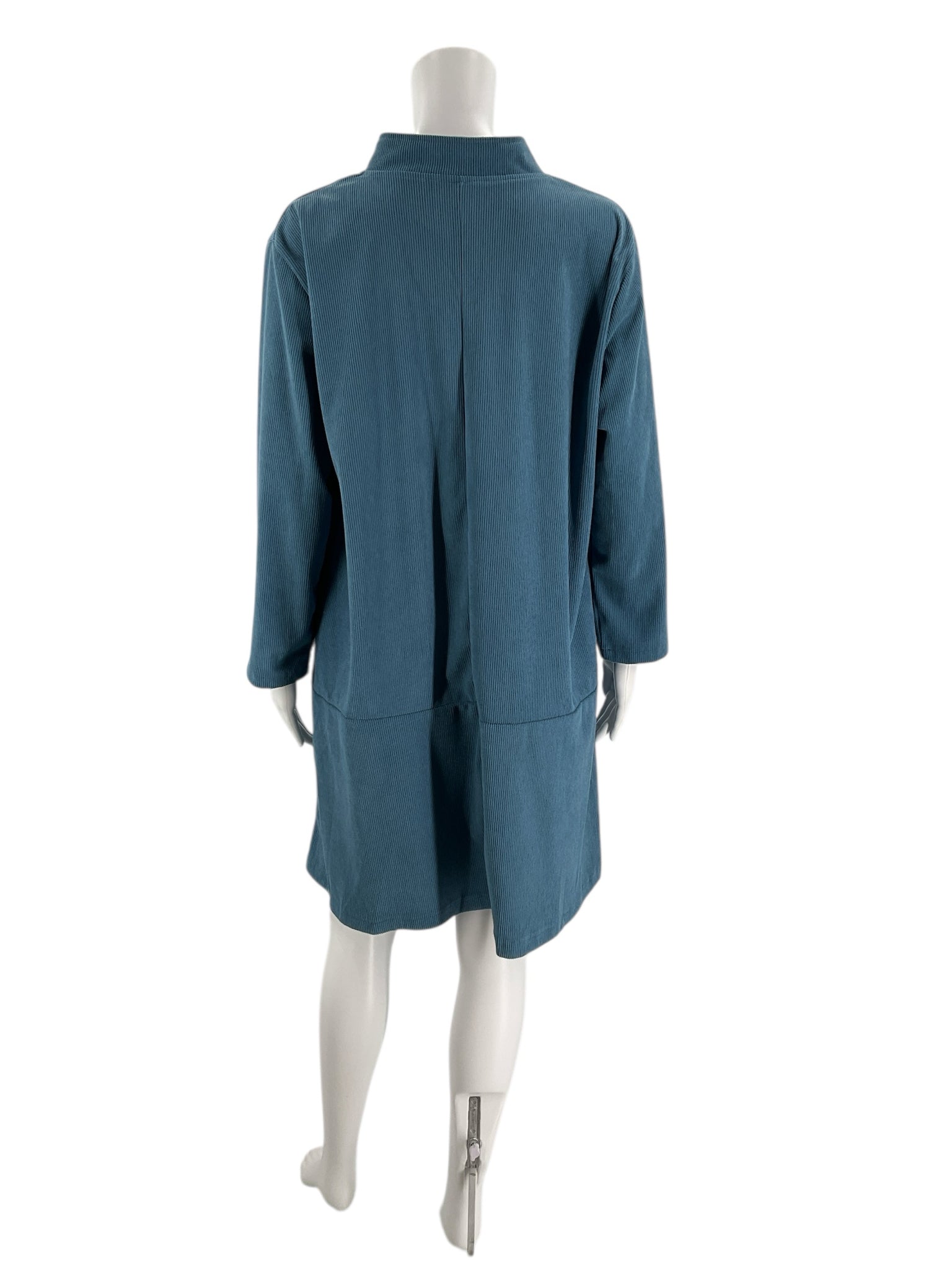 Back view of Blue Corduroy Dress | Pre-Owned | Women's Dress, showing pleated detail and straight hemline in size XL.