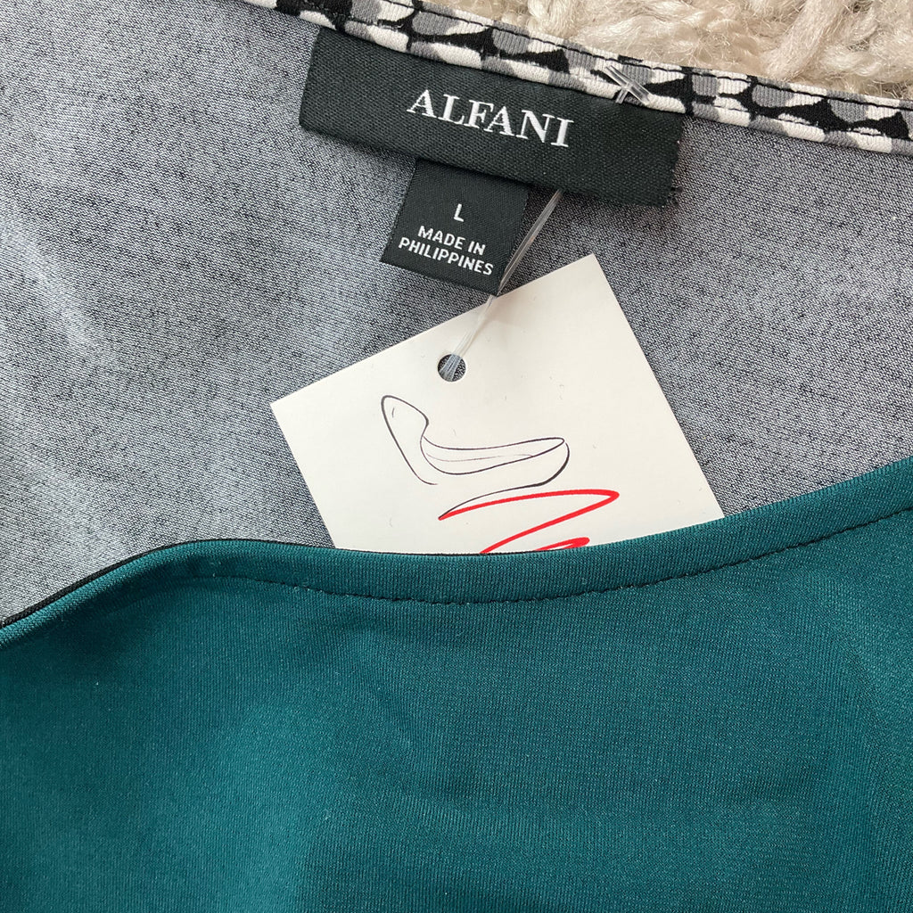 Alfani Green/White/Black Color Block Pre-Owned Ladies Top -  Size Large