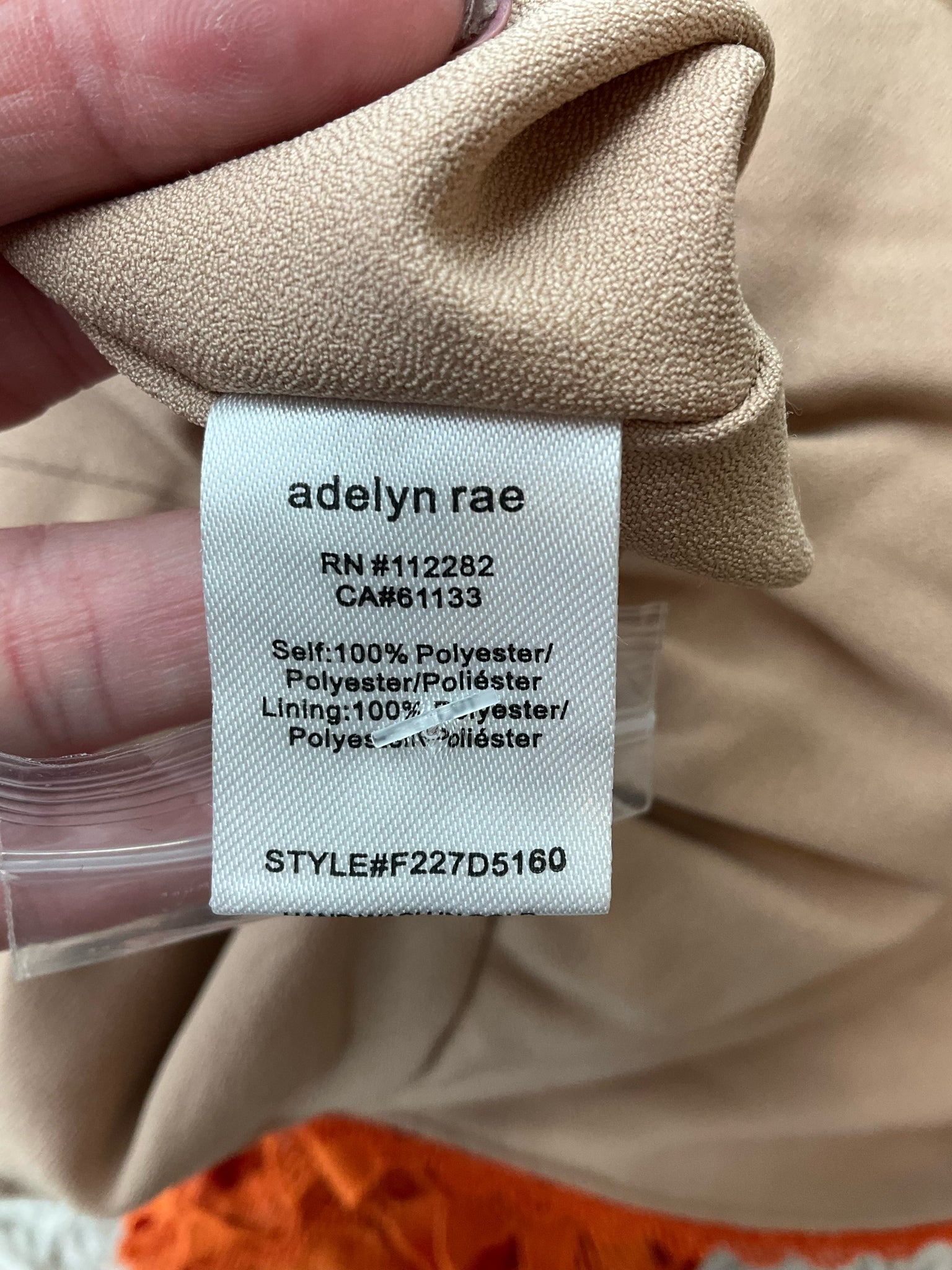 Adelyn Rae Orange/Tan Pre-Owned Ladies Dress - Size Small