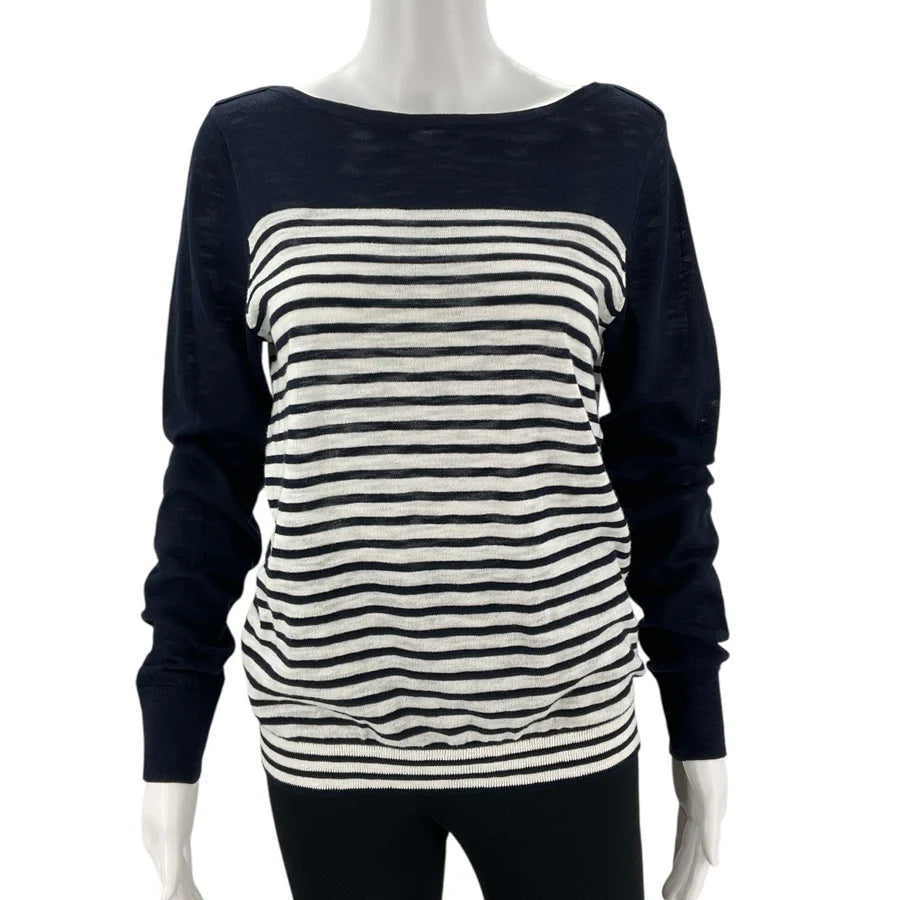 J Crew Navy/White Stripe Pre-Owned Ladies New with Tags Top - Size Medium