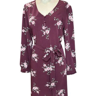 Loft Maroon/Green Floral Pre-Owned Ladies Dress - Size 10