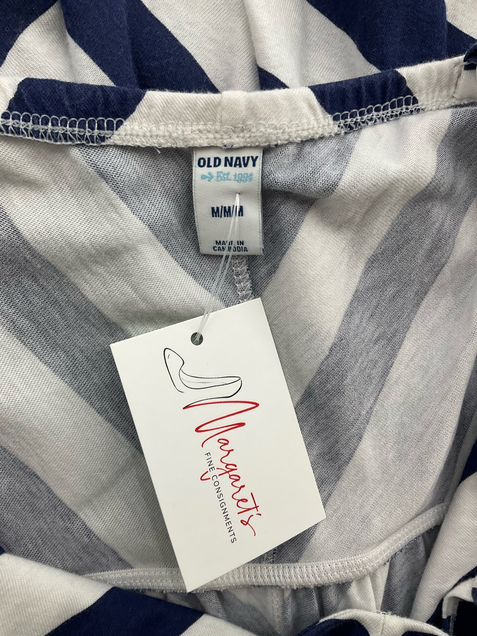 Old Navy White/Blue Stripe Pre-Owned Ladies Dress - Size Medium