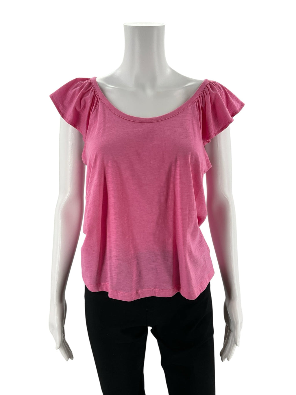 LOFT pink solid pre-owned ladies' t-shirt, size small, casual style with a soft fabric and relaxed fit.