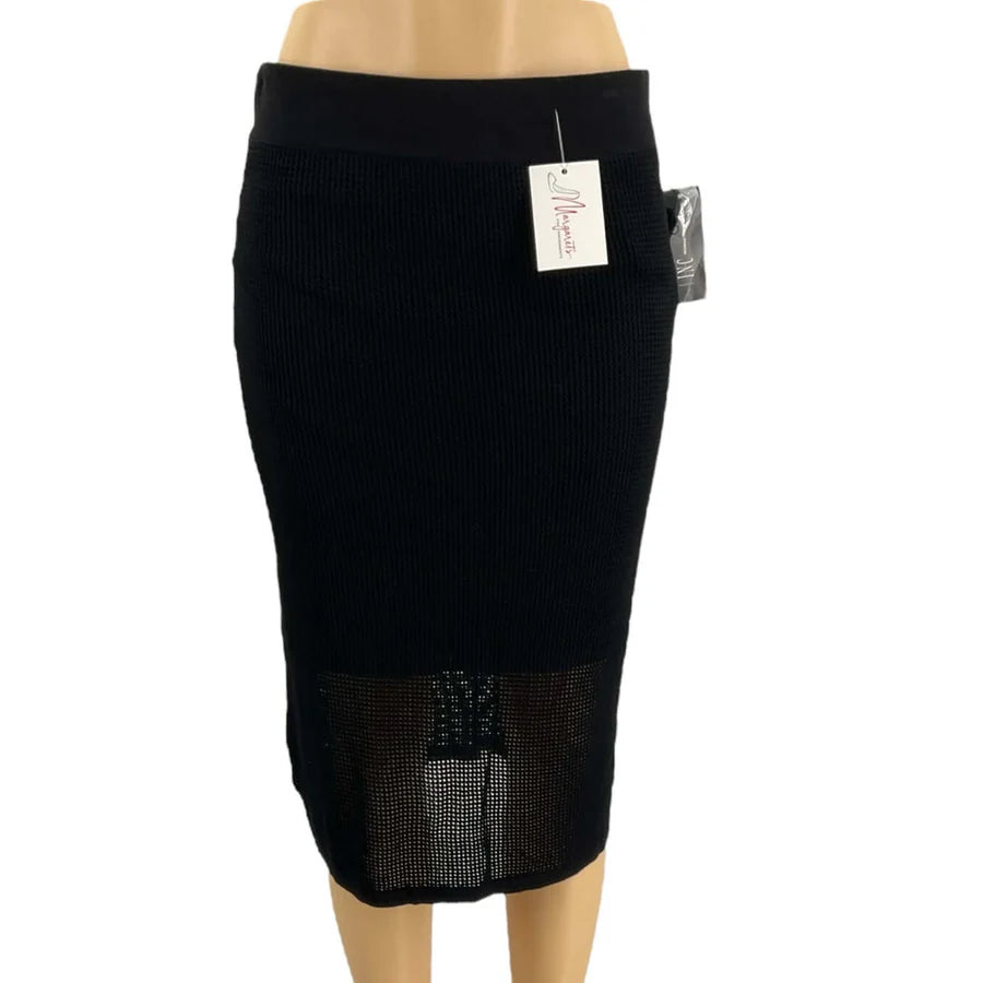 INC Black Waffle Pre-Owned Ladies Skirt - Size Large