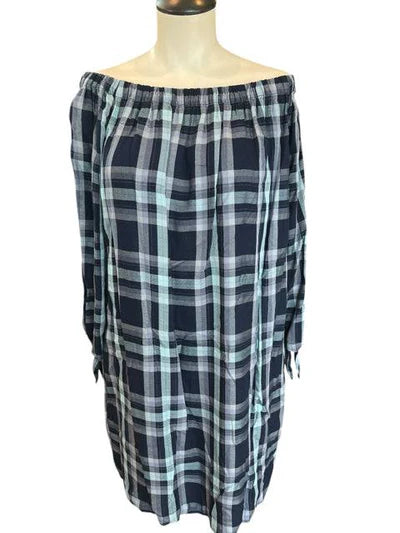 Knox Rose Navy Plaid Pre-Owned Ladies Dress - Size Large